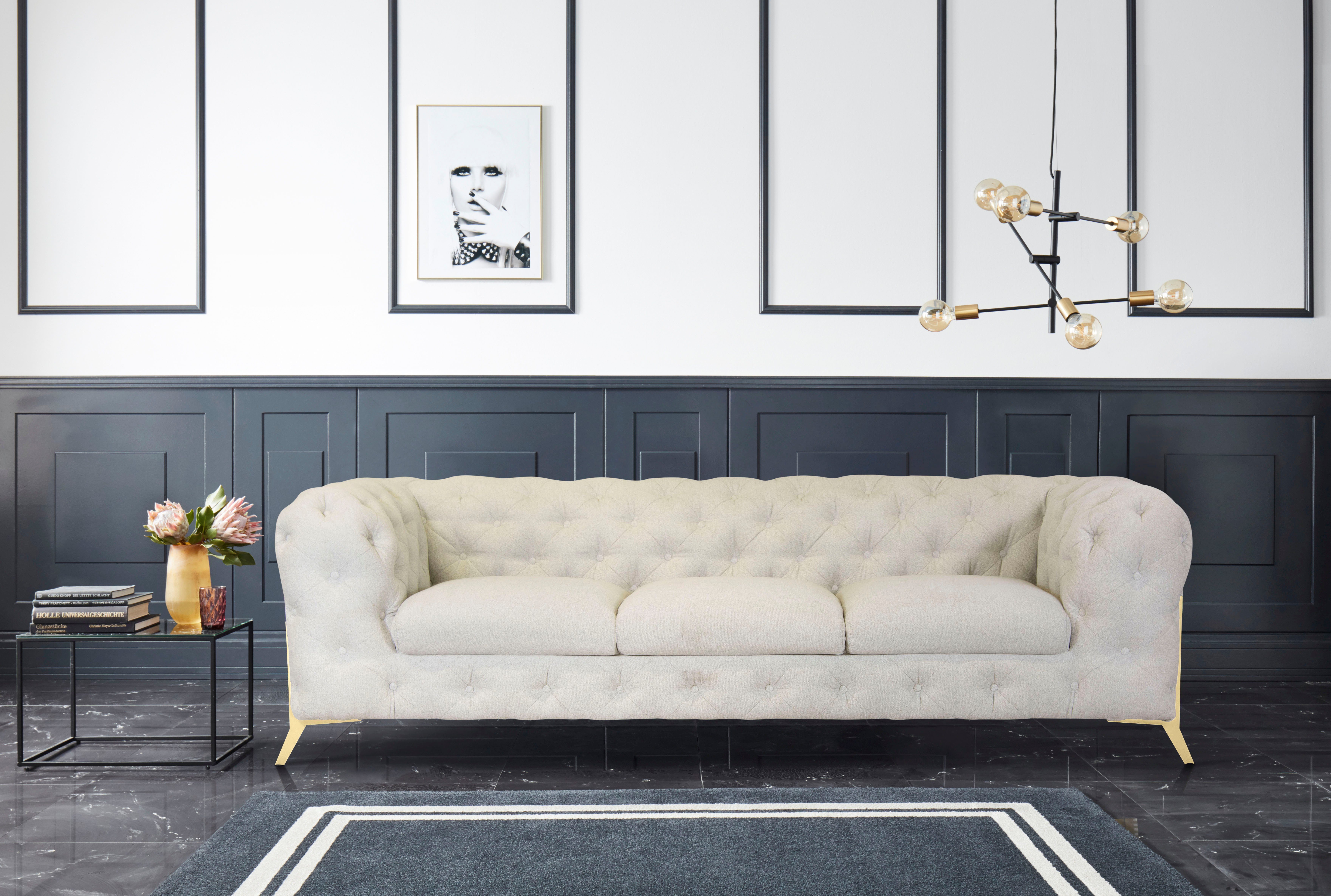Leonique Chesterfield-bank Amaury luxueuze capitonnage, moderne chesterfield look, kleur van de poten ter keuze