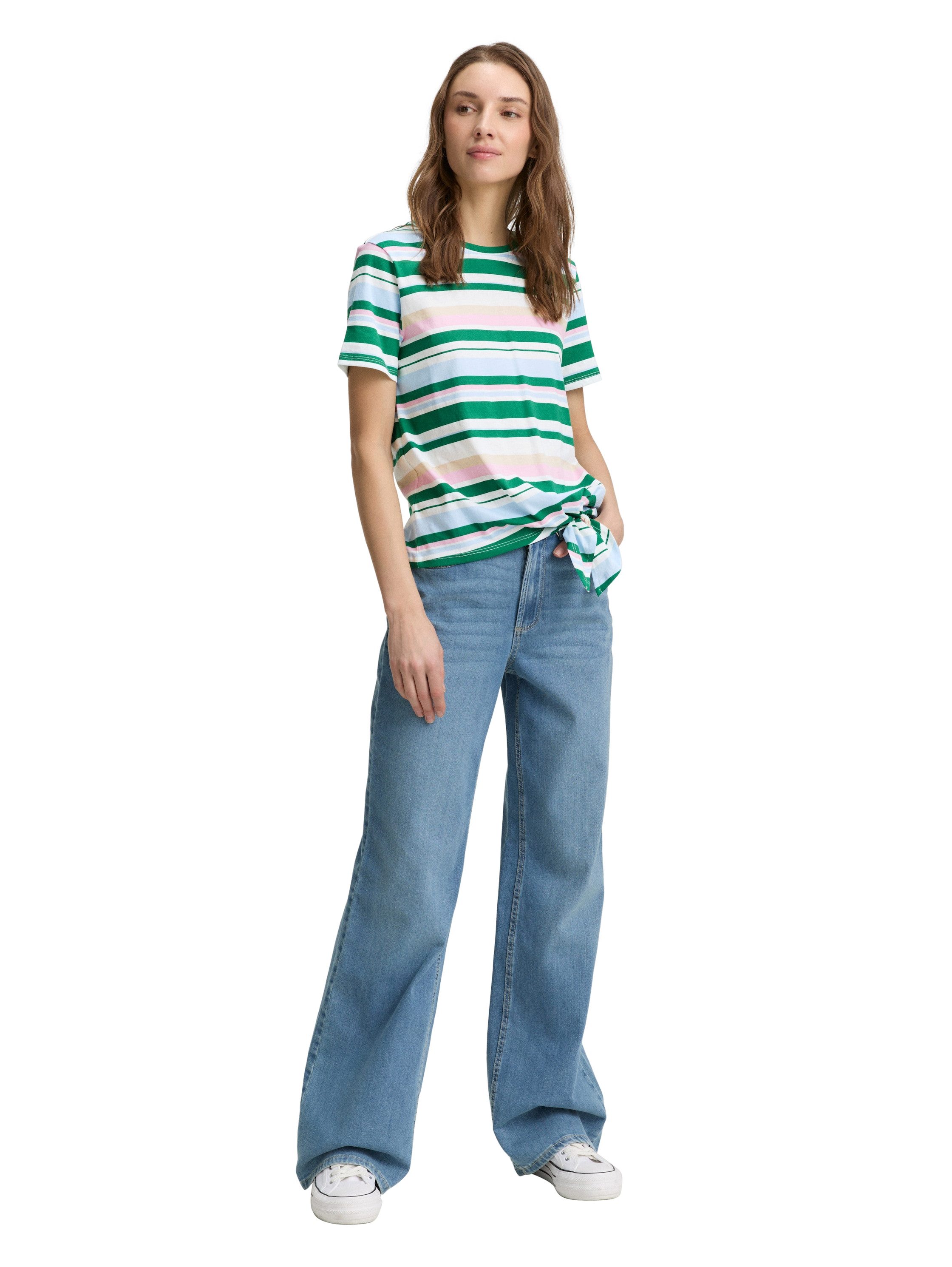 Tom Tailor Denim T-shirt met minimalprint en zij-knoop