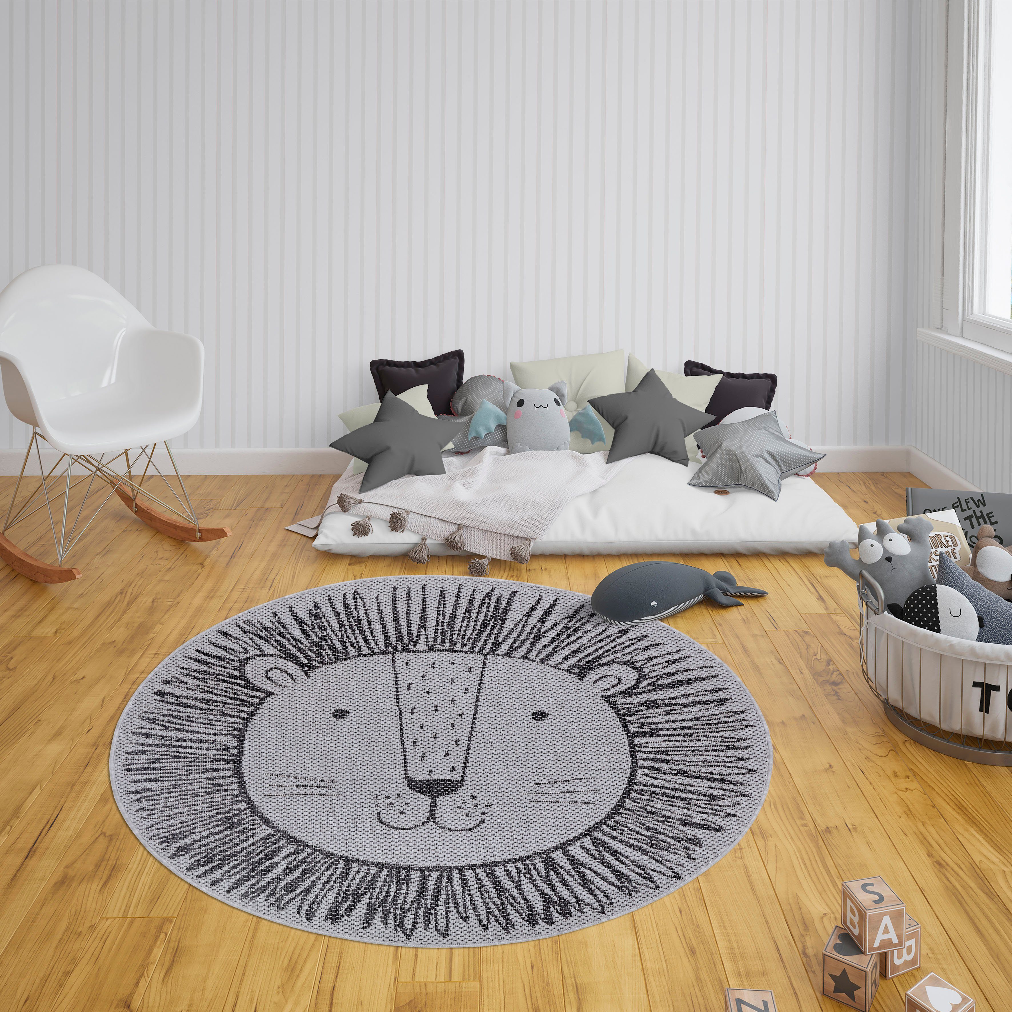 Lüttenhütt Kindervloerkleed Leeuw Diermotief, platweefsel, slijtvast, gemakkelijk in onderhoud