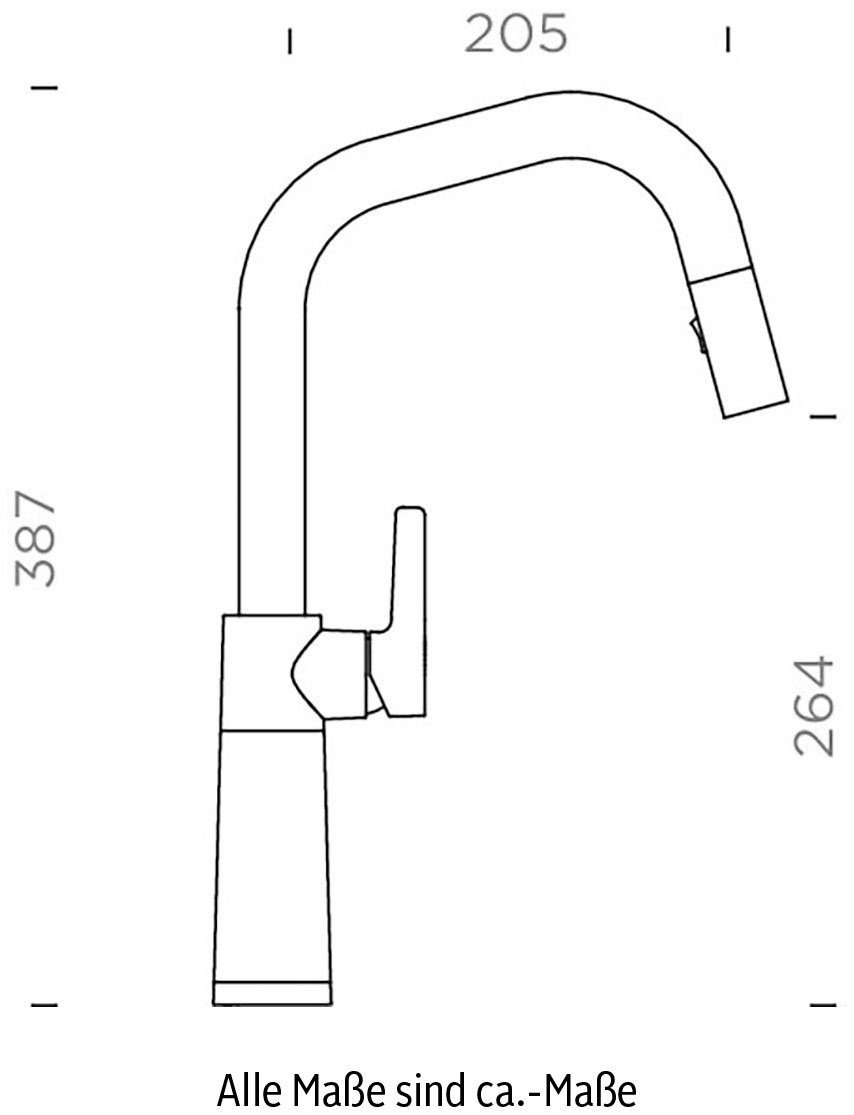 Schock Keukenkraan SC-530 SB uitschuifbaar, straal-douche, terugstroombegrenzer, draaibereik 120°