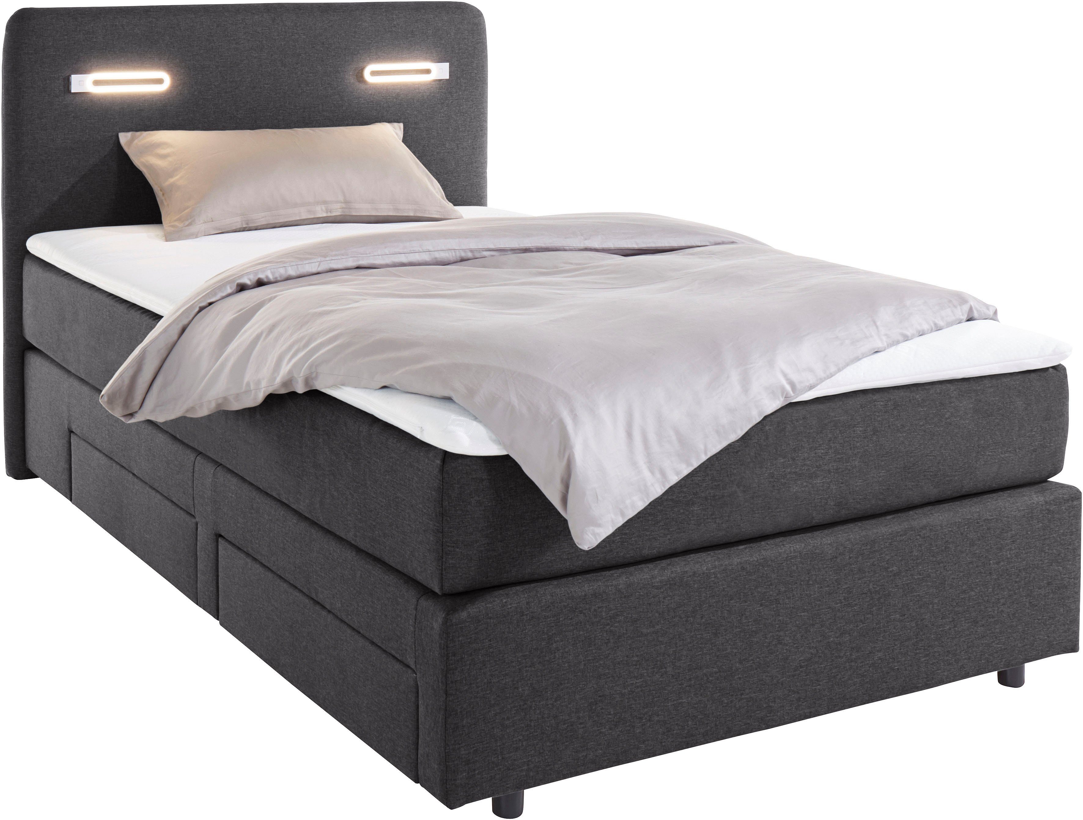 INOSIGN Boxspring Luan Laden, ledverlichting en topmatras, in breedte 120 cm en 180 cm