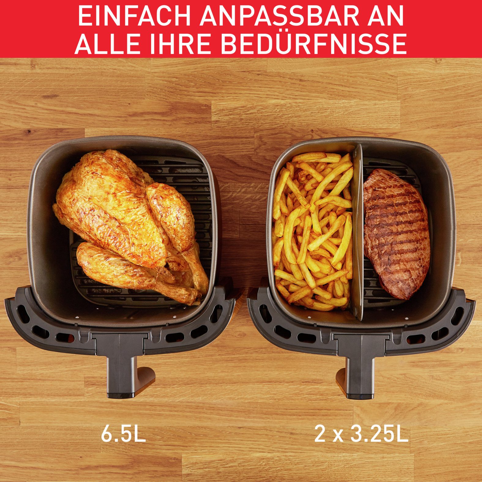Tefal Airfryer EY8018 Easy Fry & grill XXL, 2-in-1 2 aparte zones, 6,5 l xxl-inhoud, ey8018