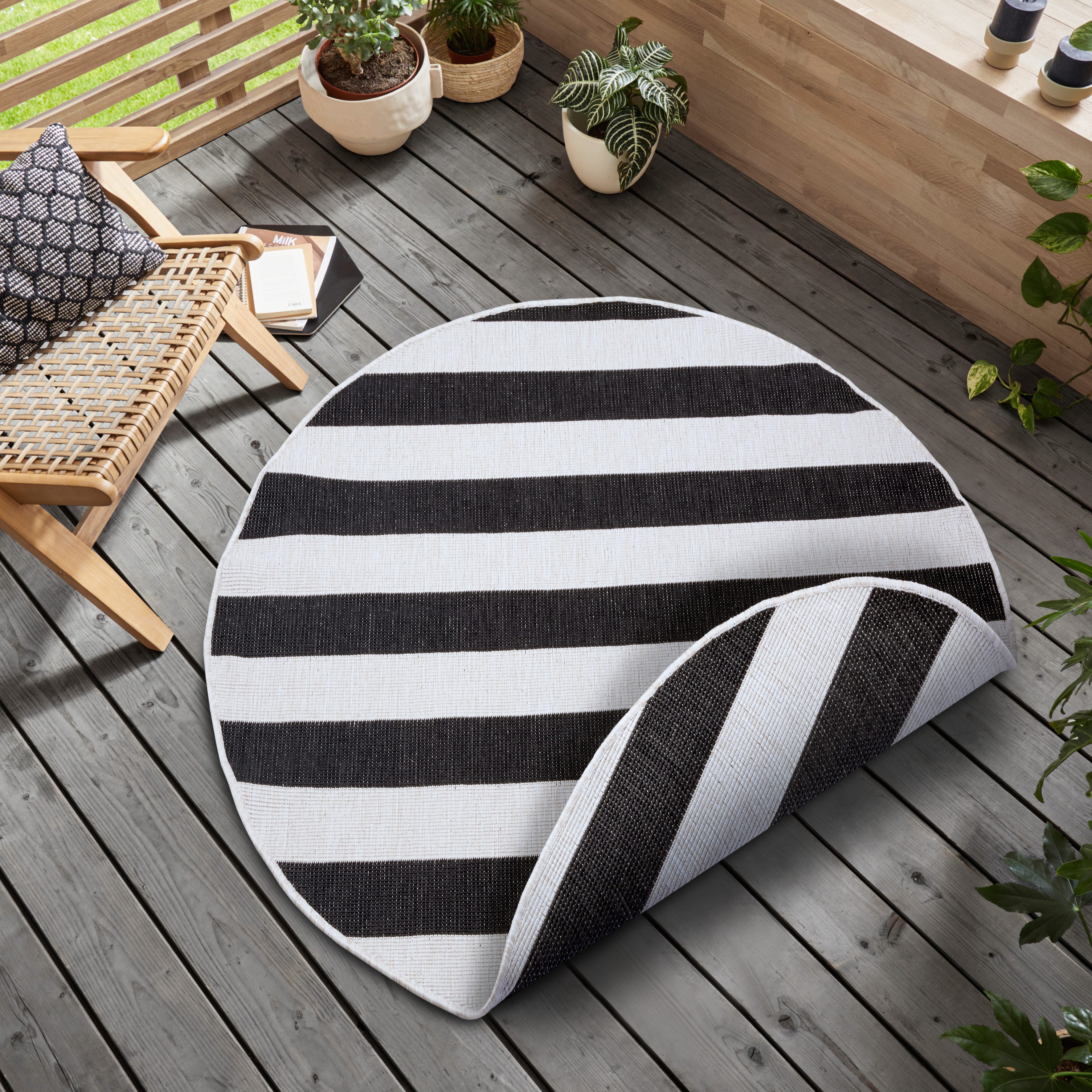 my home Vloerkleed Alan omkeerbaar tapijt Dubbelzijdig te gebruiken, strepen, Scandi, weerbestendig, voor binnen en buiten moderne vloerkleden maat Ø
