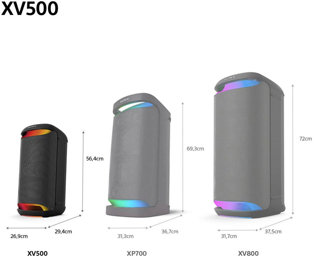 Sony Party-luidspreker SRS-XV500 25 uur batterij, draagbaar, voor binnen + buiten, ipx4-classificatie
