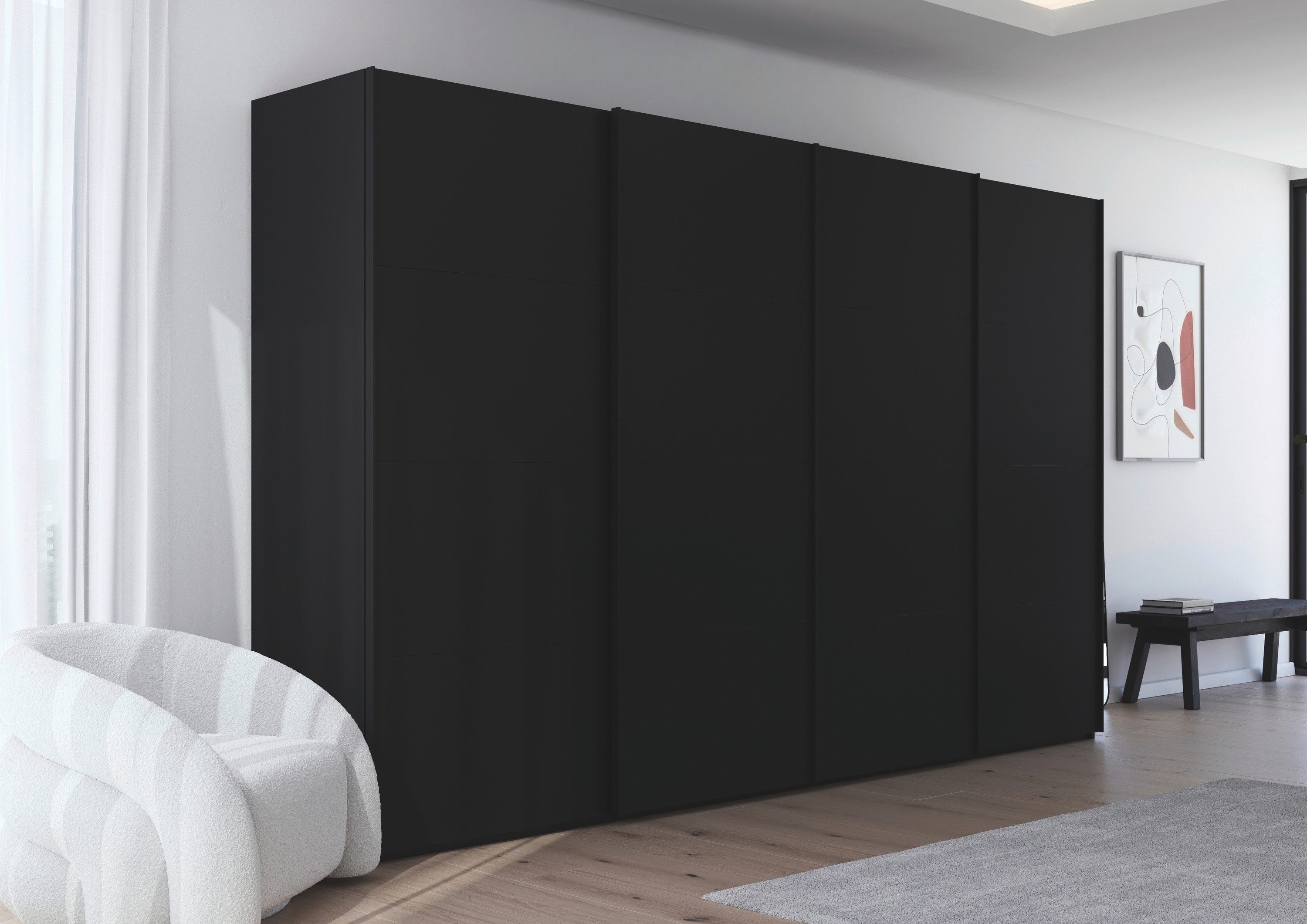 rauch Schuifdeurkast Kledingkast Kast Garderobe Slaapkamerkast SCALE-FYRA edel vierdelige deuren veel kleuren en handgreep-kleuren made in germany