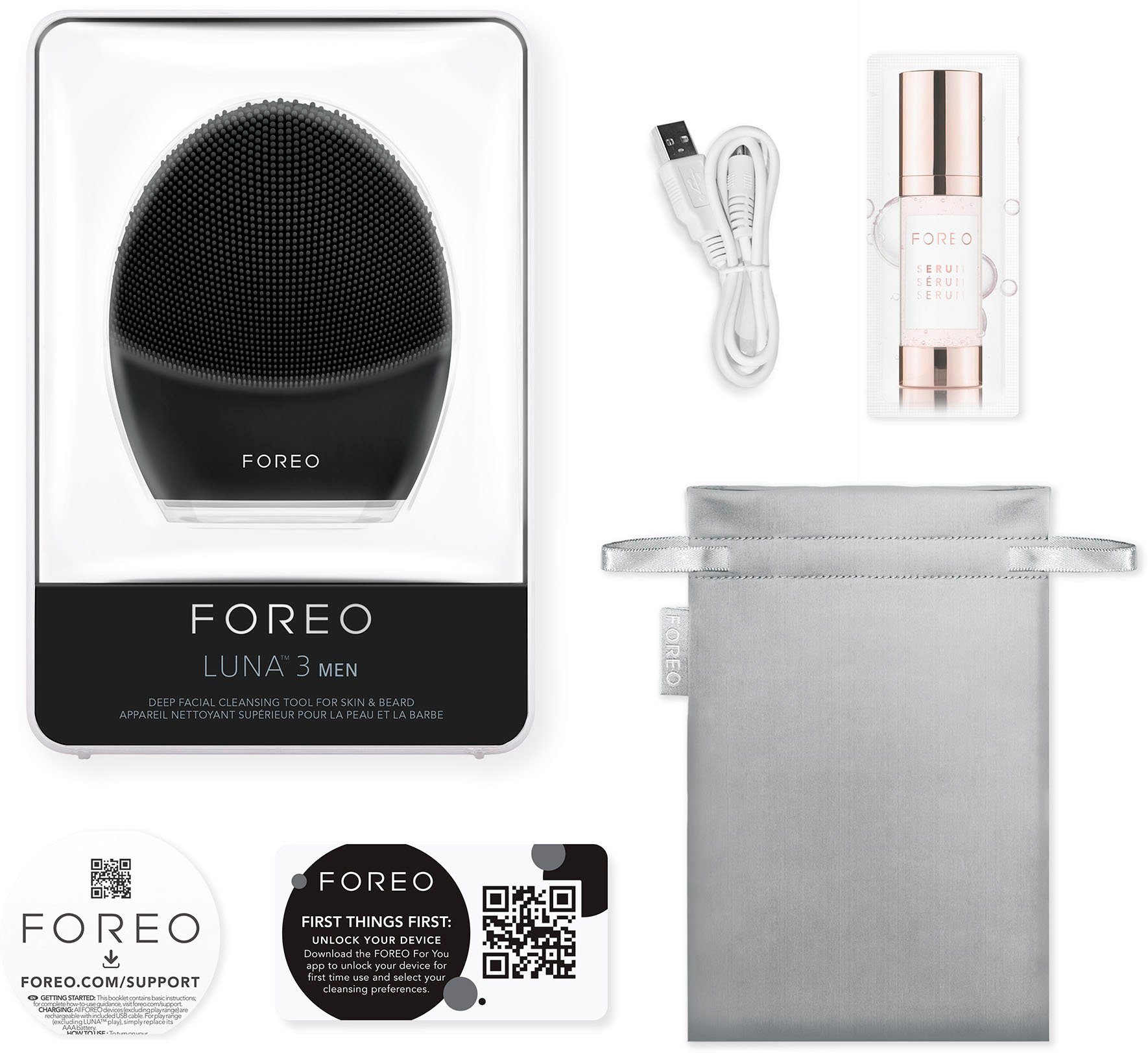 FOREO Elektrische gezichtsreinigingsborstel LUNA™ 3 MEN Slimme gezichtsreinigings- en massageborstel