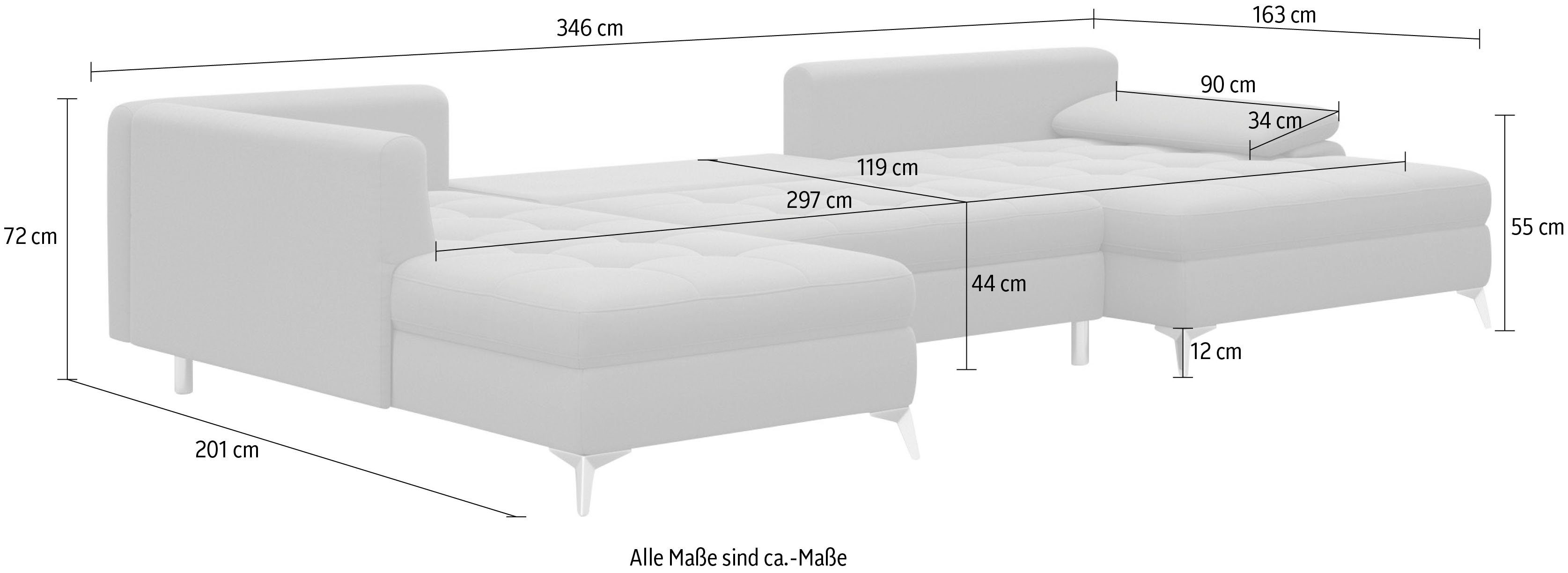 sit&more Zithoek Latigo U-vorm met mega-récamier, naar keuze met slaapfunctie en bedkist