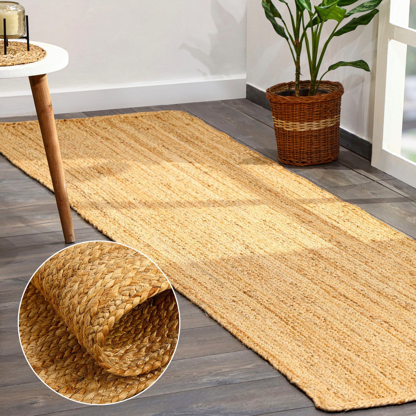 Myflair Möbel & Accessoires Loper Lola Jute tapijt, omkeerbaar tapijt, handgeweven, 100% natuurlijke vezel, Boho-stijl