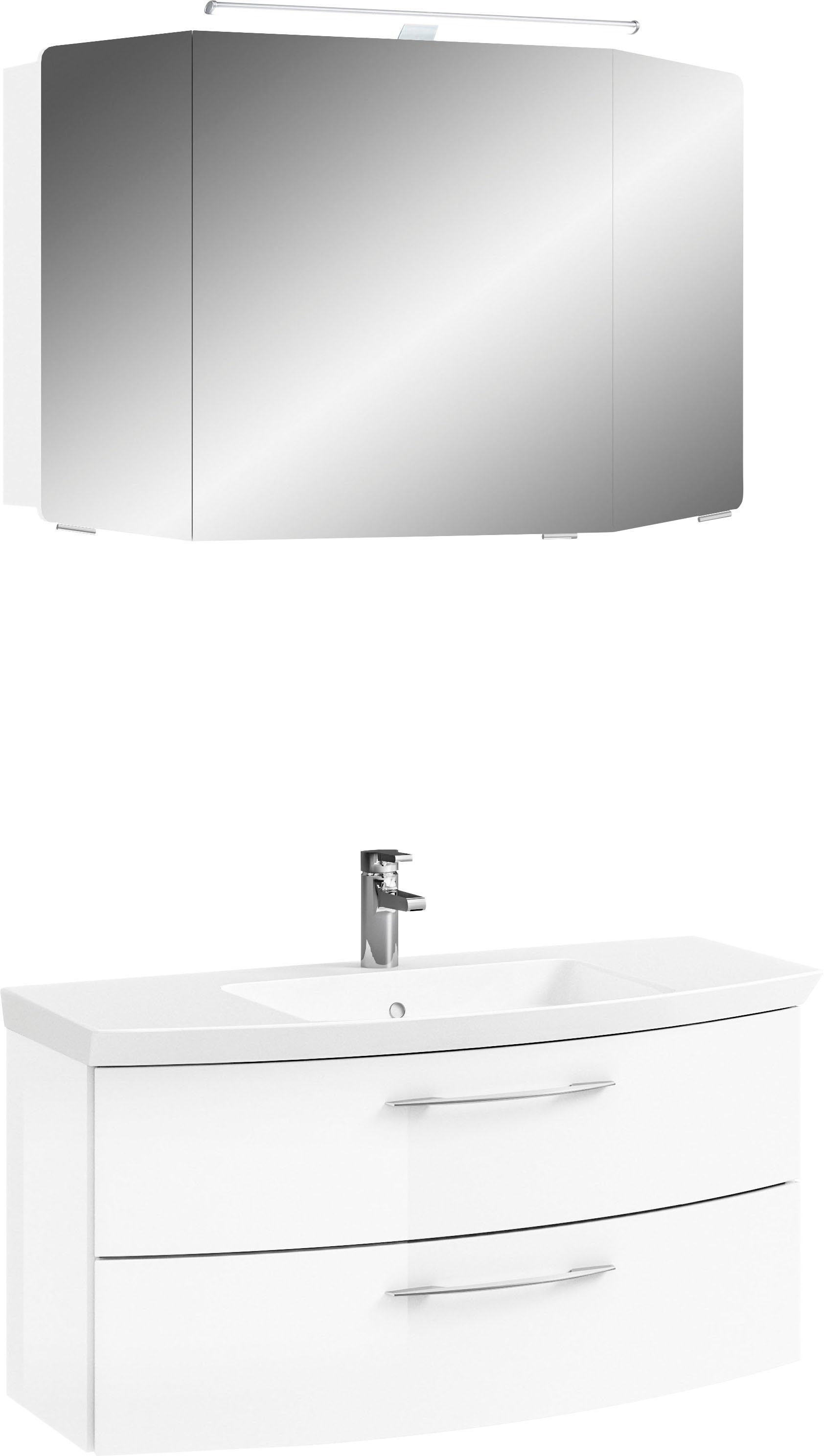 Saphir Badkamerserie Cassca sprint 2-delig mineraalmarmeren wastafel met led-spiegelkast (2-delig) badmeubelsets wit