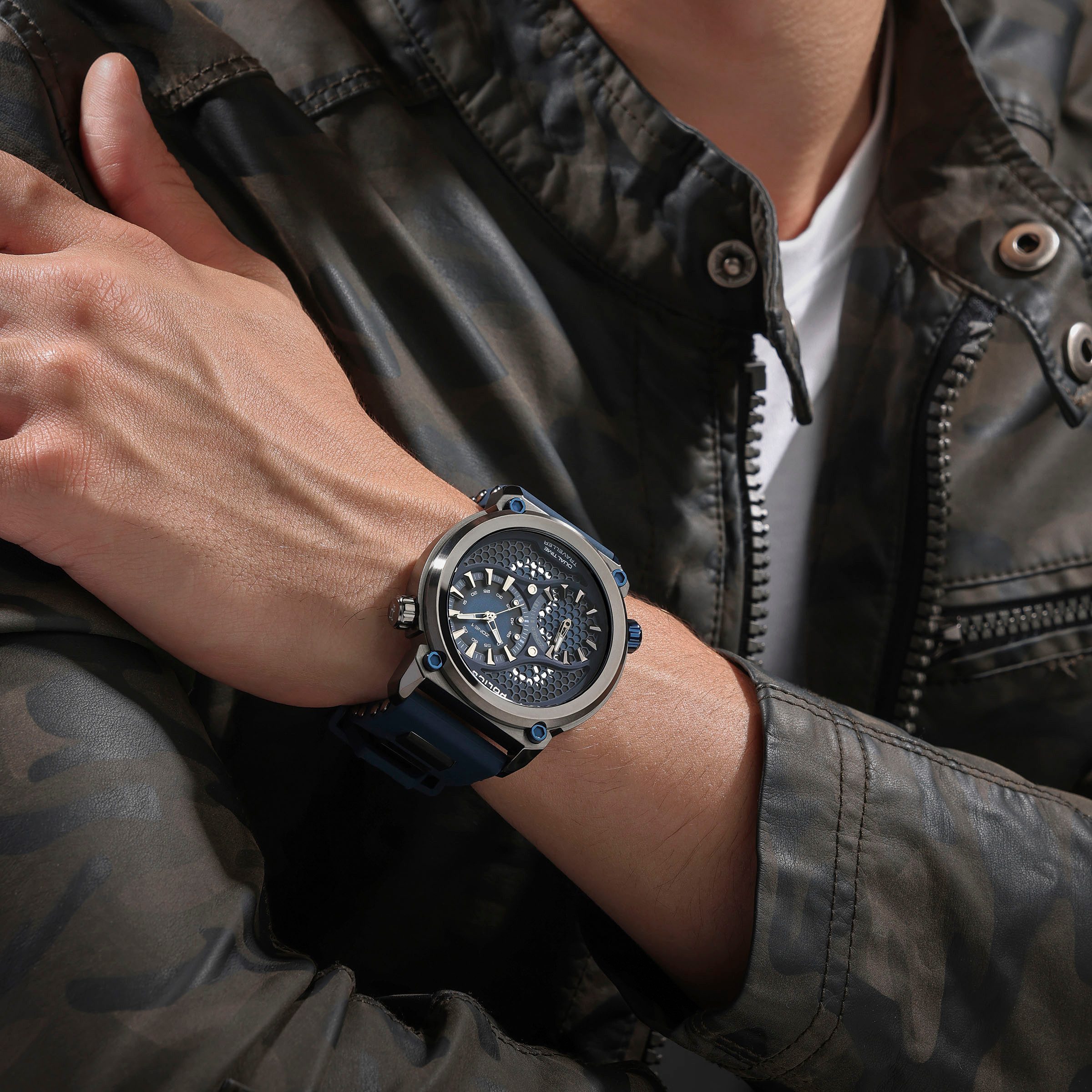 Police Multifunctioneel horloge Boa Quartzhorloge, polshorloge, herenhorloge, siliconen armband, analoog, dual tijd
