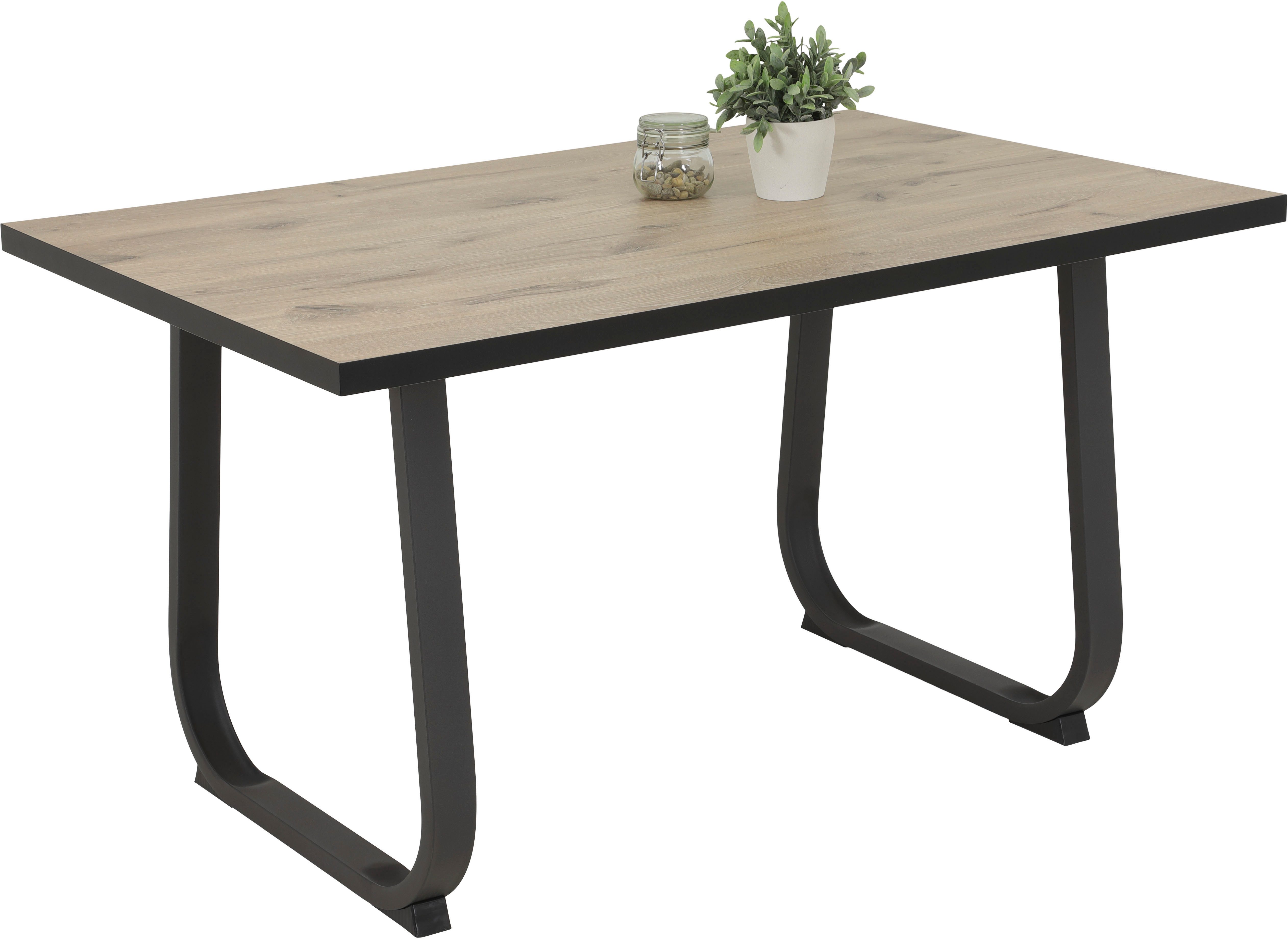 HELA Eethoek RUHR Kufentafel 140x90 cm, schommelstoel en bank met verenmand, comfortzit (4-delig)