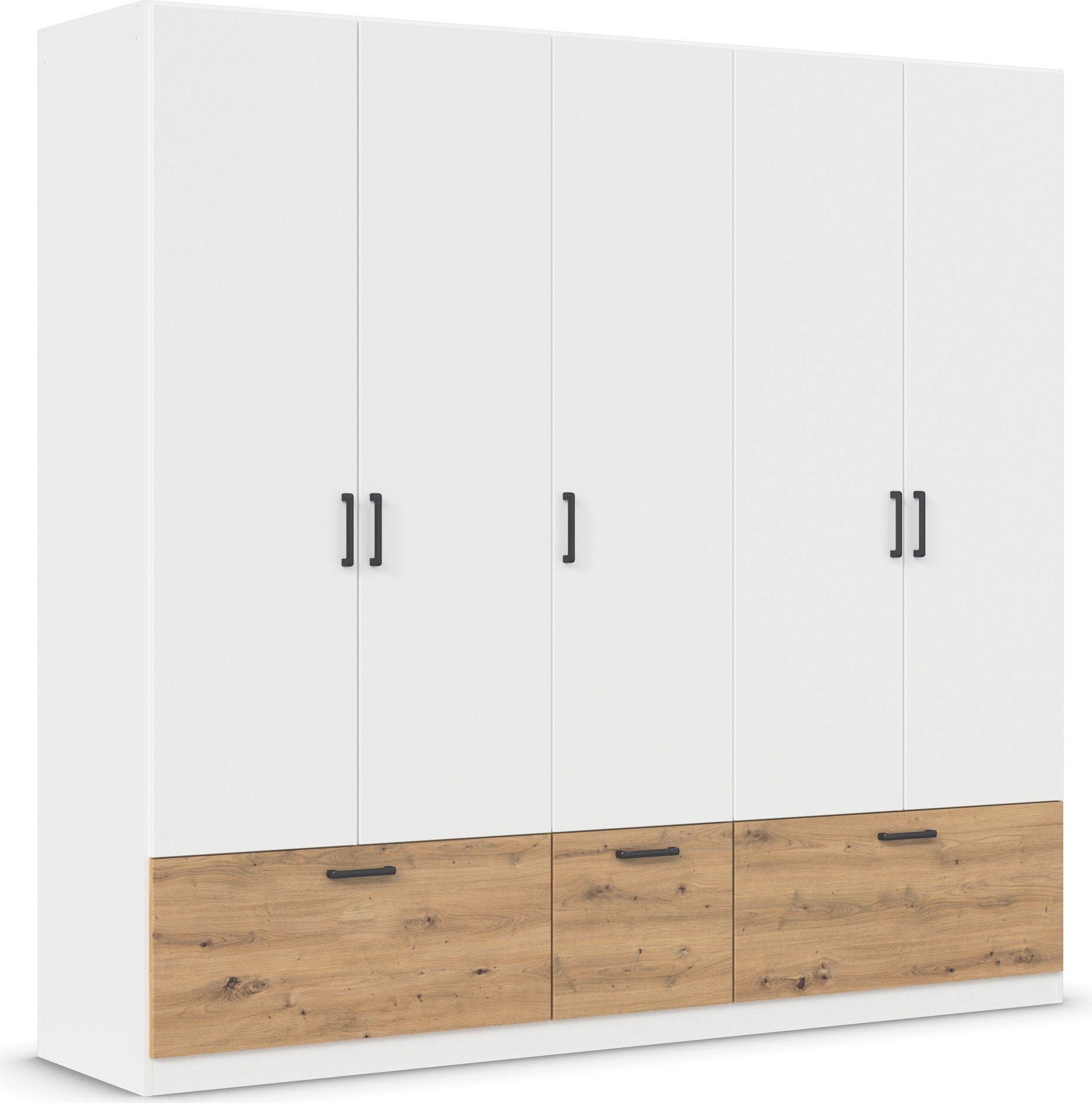 rauch Draaideurkast Kledingkast kast garderobe waskast BARI met lades en moderne greep in grijs metallic made in germany
