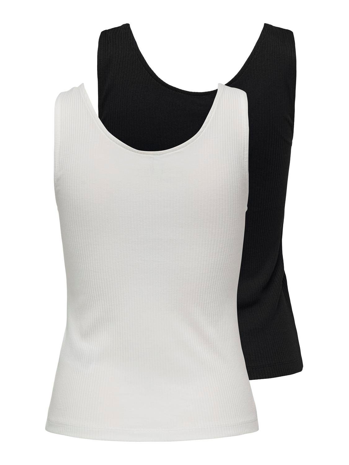 Only Geribde tanktop ONLSIMPLE LIFE S/L BUTTON TOP JRS CS 2PK (set, 2-delig)