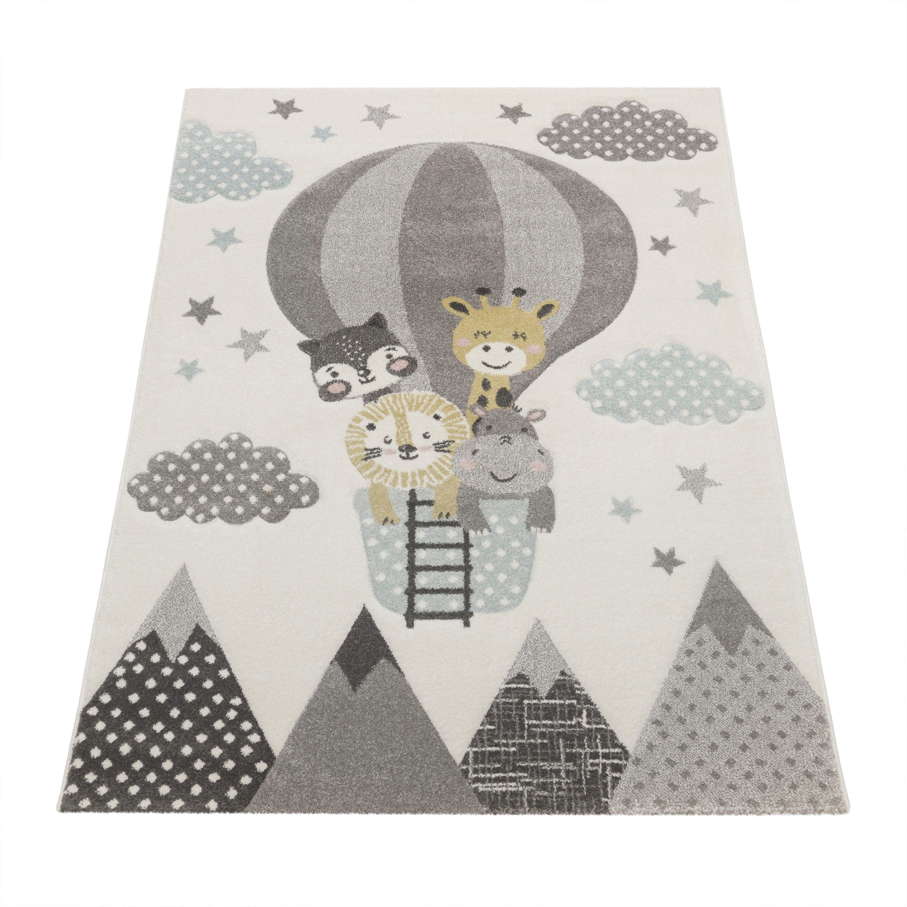 Paco Home Kindervloerkleed Cosmo 343 3d-design, schattig dier motief, pastelkleuren, kinderkamer