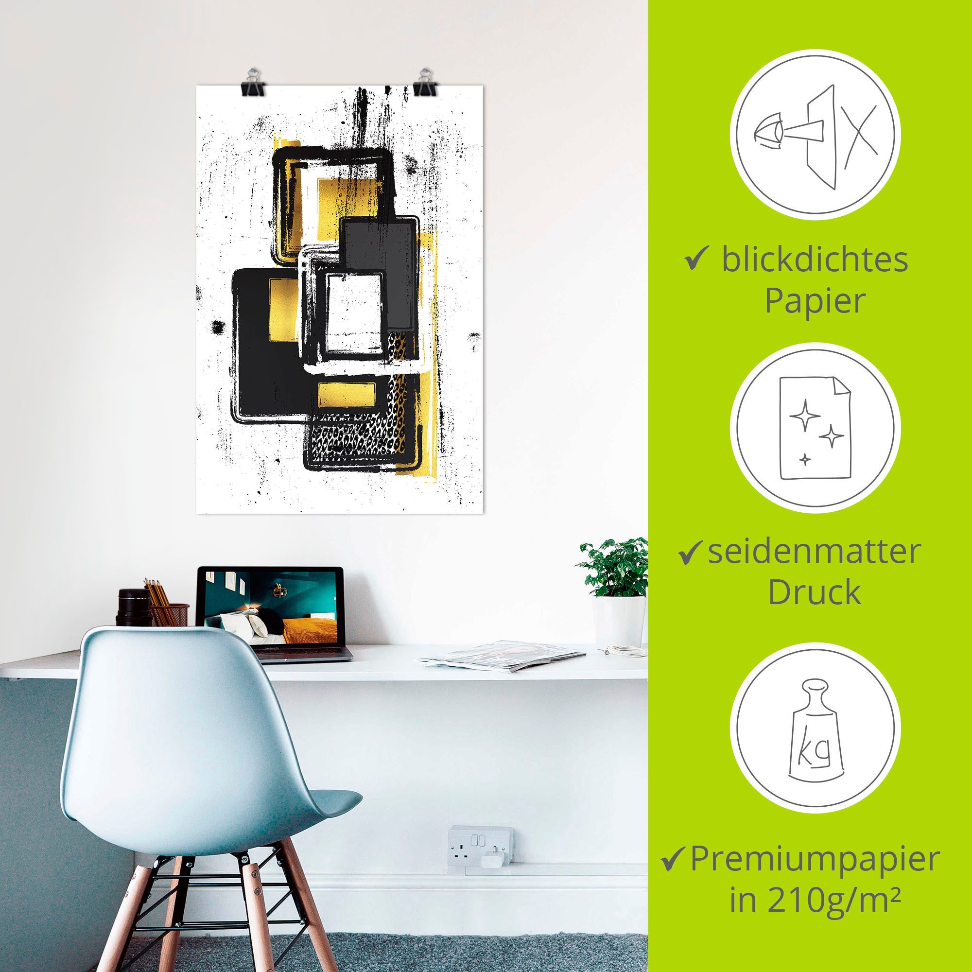 Artland Artprint Abstracte schilderkunst Nr. 3 goudkleur als artprint op linnen, poster, muursticker in verschillende maten