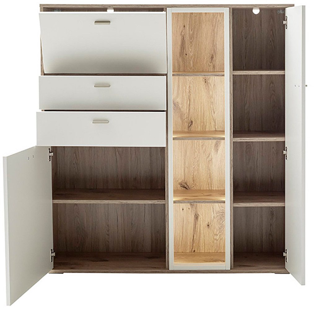 MCA furniture Highboard SANTERNO met 2 deuren, 2 lades, gedempt, 1 klep, 4 vakken, breedte 124 cm