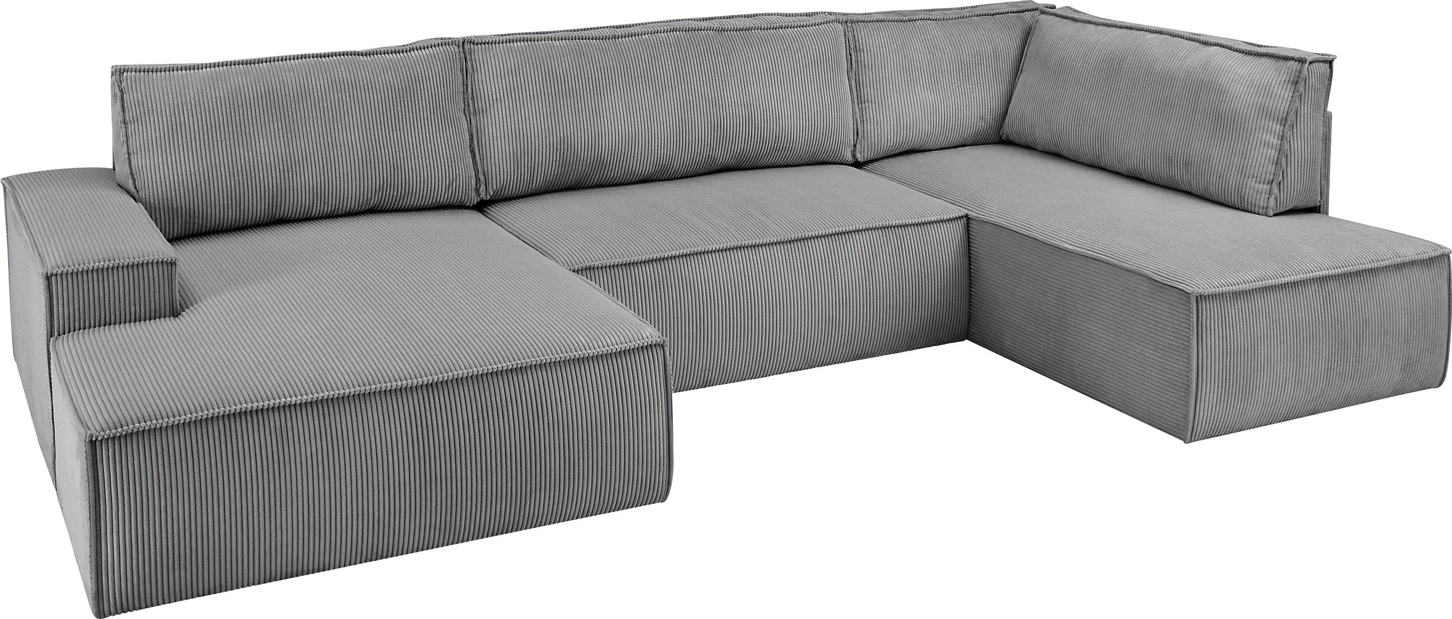 Home affaire Zithoek SHERWOOD 329 cm, U-vorm, slaapbank, Slaapfunctie met bedkist (194x139 cm), cord, vintage, fluweel
