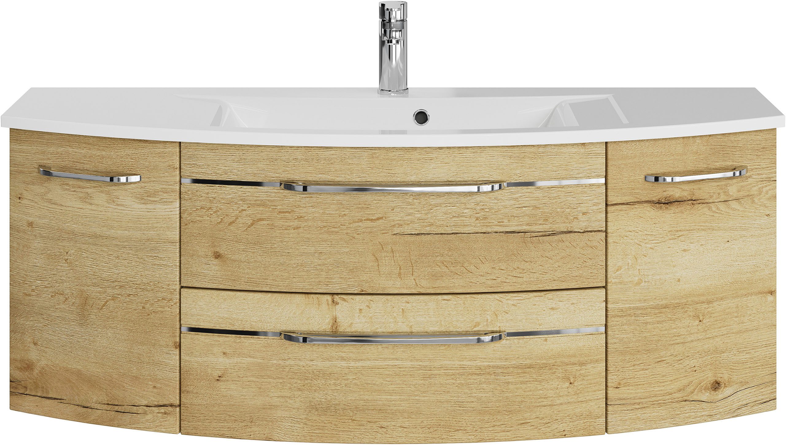 Saphir Wastafelonderkast Serie 7045 Mineralmarmor-Waschtisch und Unterschrank, 131 cm breit