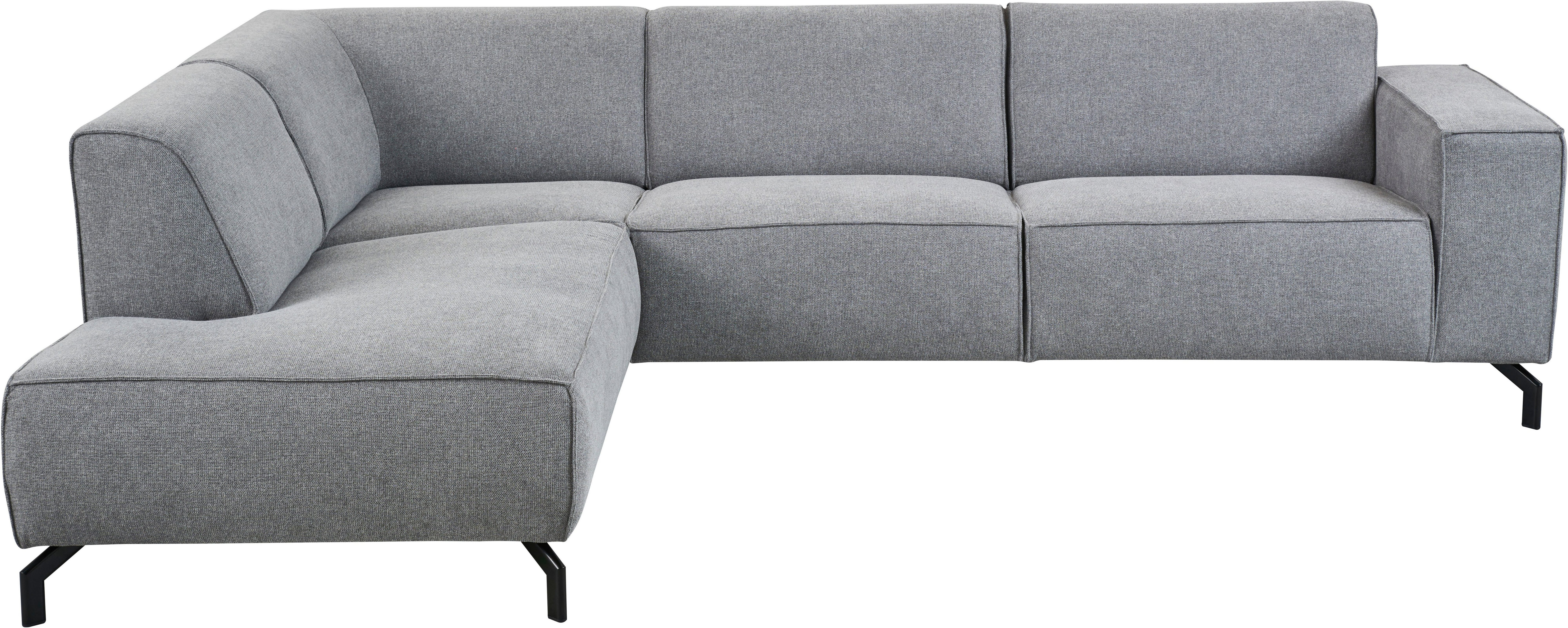 Places of Style Hoekbank Lorcan, breedte 275 cm, zacht zitgevoel met zwarte metalen poten, lederlook en zachte structuurstof