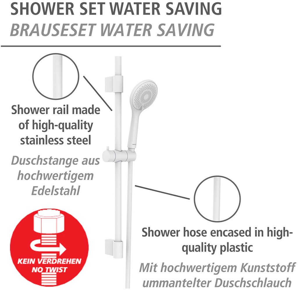 WENKO Slang en handdouche Model watersparend Douchebuis met houder, handdouche & douche slang, waterbesparend (set, 6-delig)