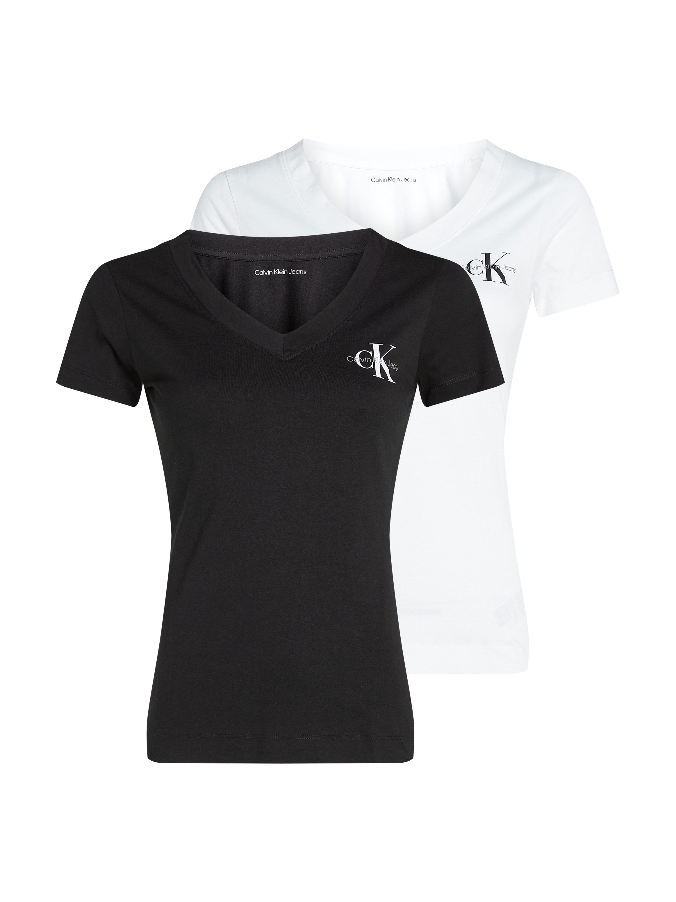 Calvin Klein Shirt met ronde hals 2-PACK MONOLOGO SLIM TEE met  jeans logoprint op borsthoogte (2-delig, Set van 2)