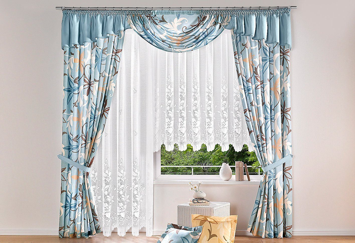Weckbrodt Gordijn Wismar Jacquard, gestructureerd, allover, bloemig, halfdoorzichtig, bies, store (1 stuk)