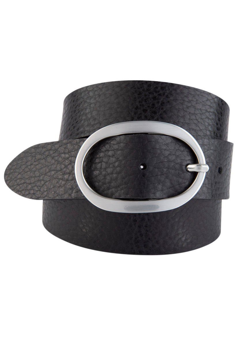 BERND GÖTZ Leren riem met chique zilverkleurige ovale gesp, metallic-finish dames brede riemen maat 80 zwart
