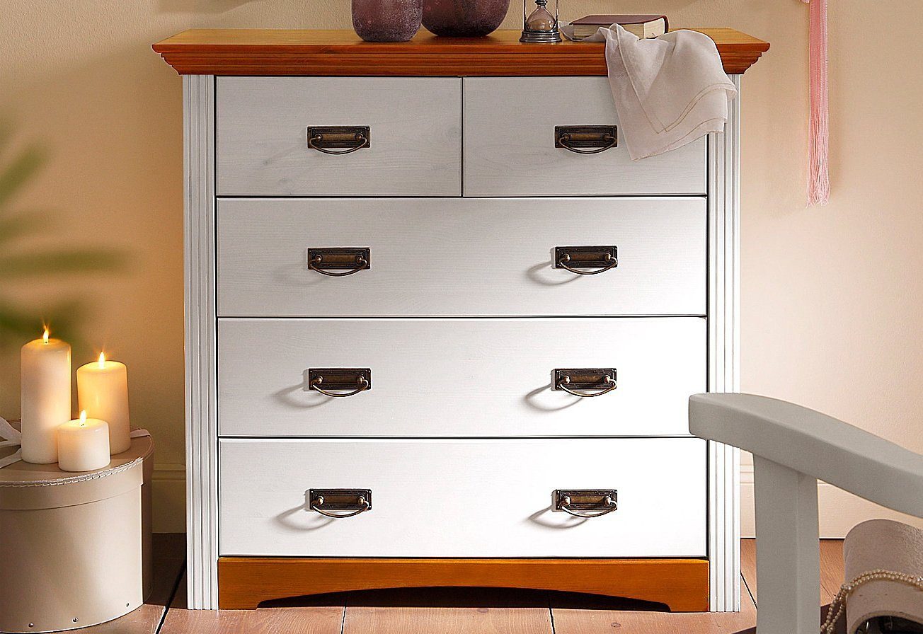 Home affaire Ladekast Konrad Breedte 94 cm, van massief, FSC-gecertificeerd dennenhout commodes & ladekasten maat 94x39x89 cm wit