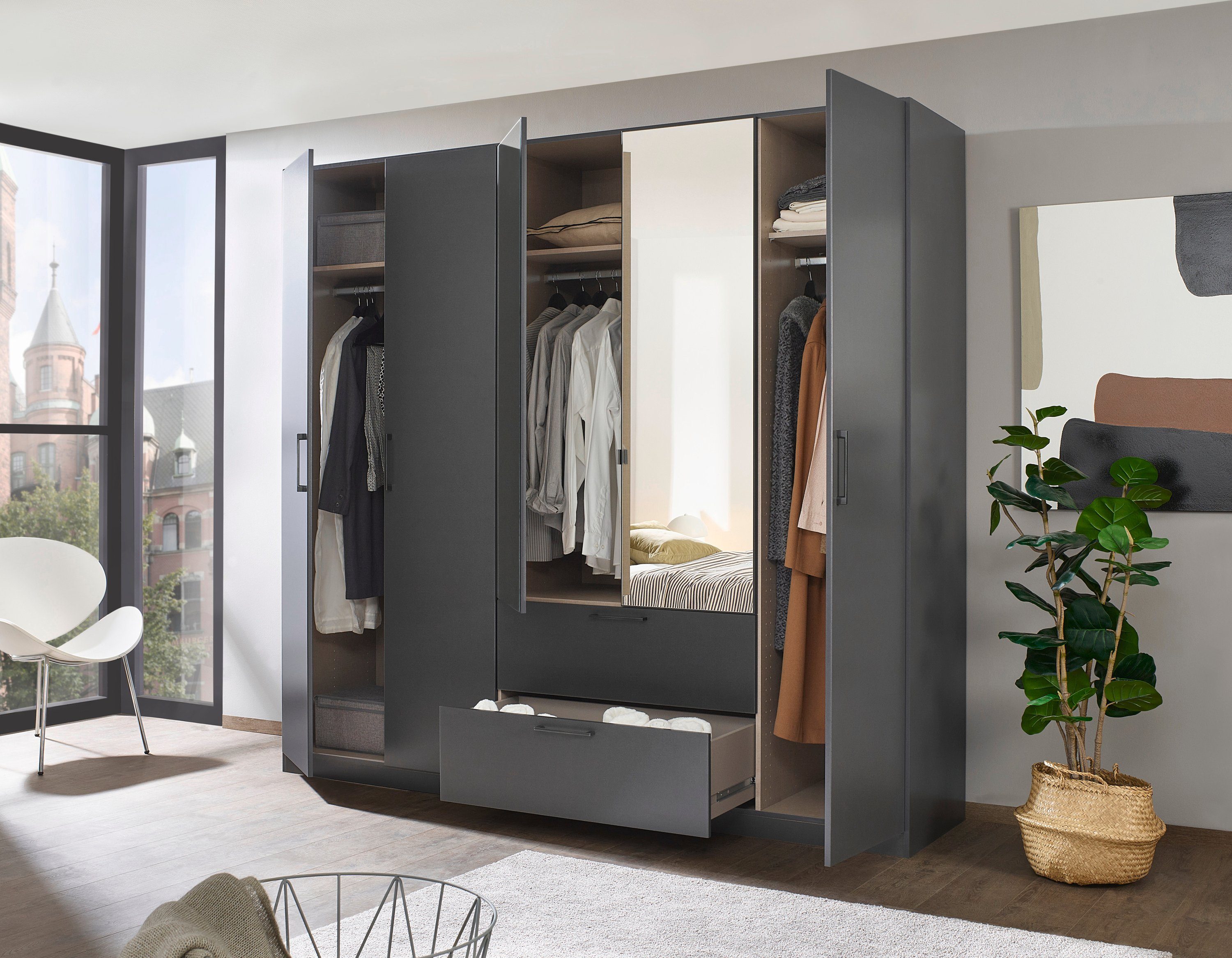 Slaapkamerserie Compleet slaapkamer Challenger (Set van 4 delen) Kast 2 breedtes, bed 3 breedtes, 2 nachttafels MADE IN GERMANY