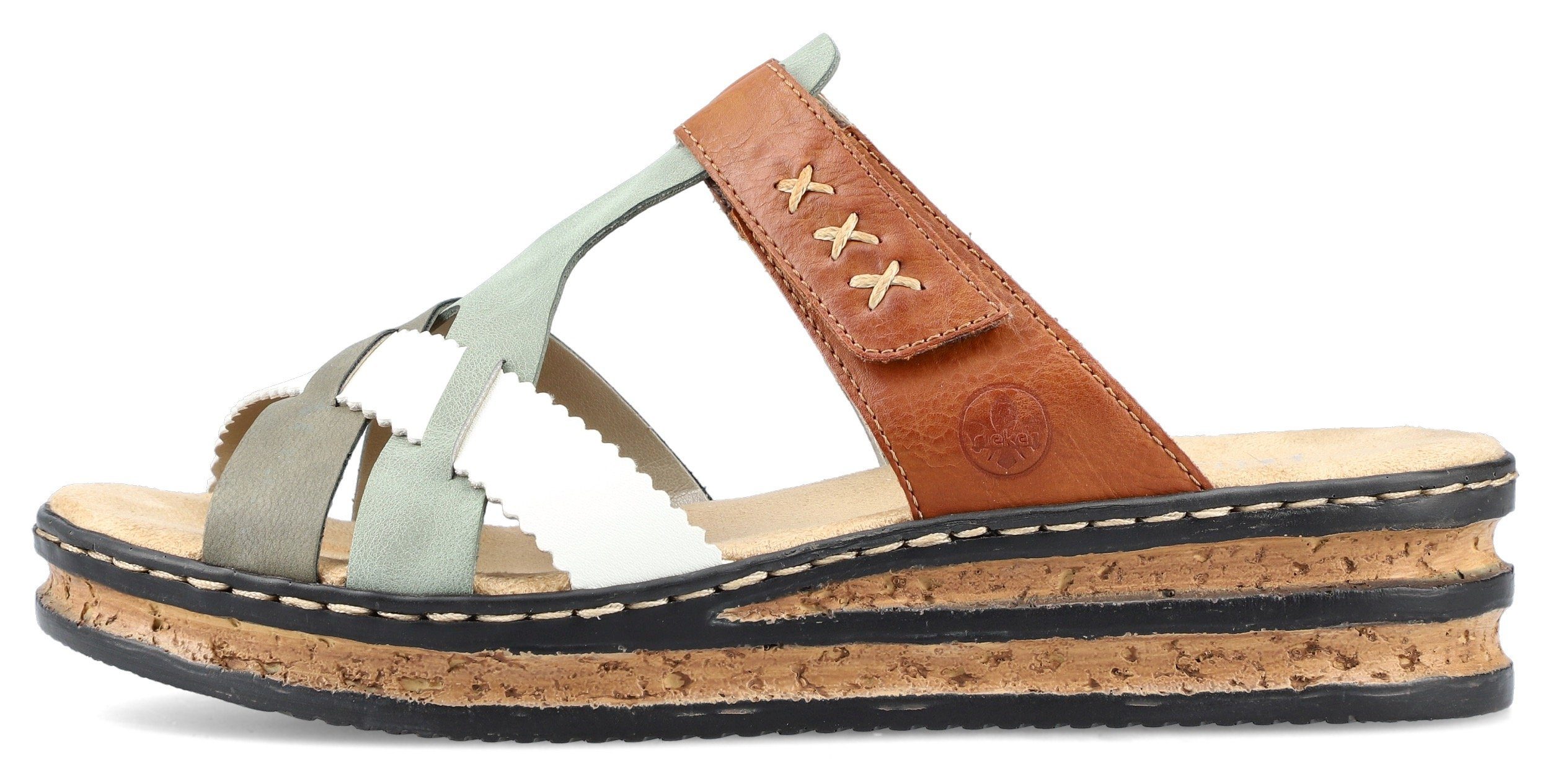 Rieker Slippers sleehak, zomerschoen, pantoffels met praktisch klittenband