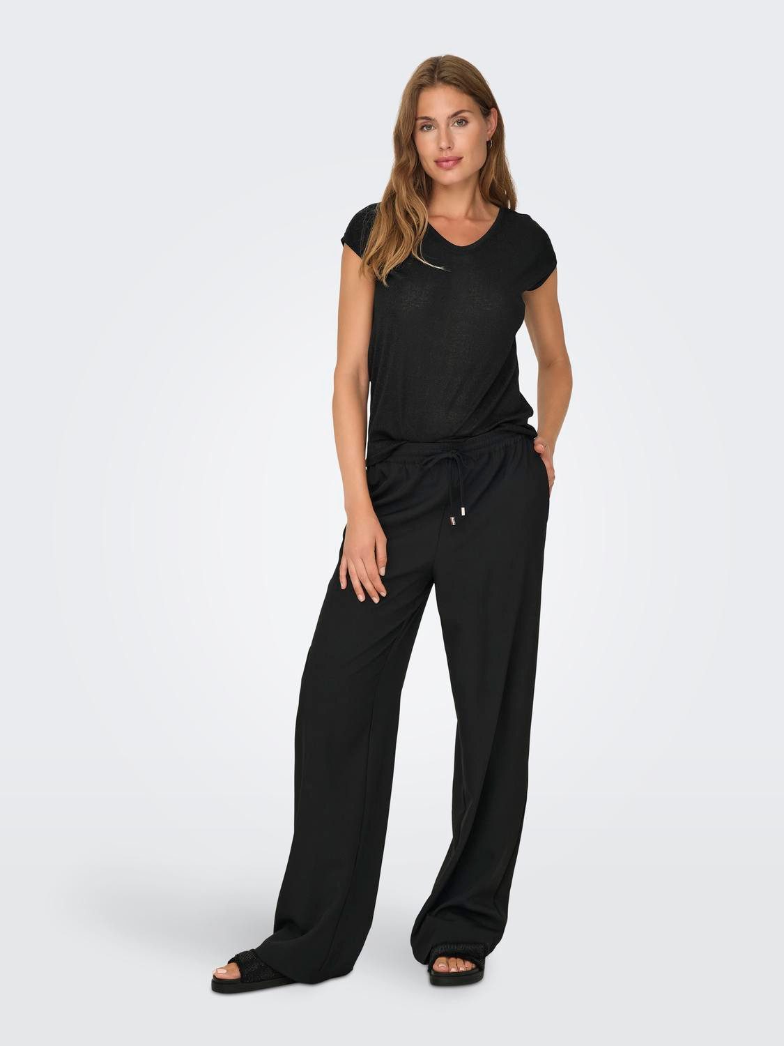 Only Shirt met korte mouwen ONLSILVERY S/S V NECK LUREX TOP JRS NOOS