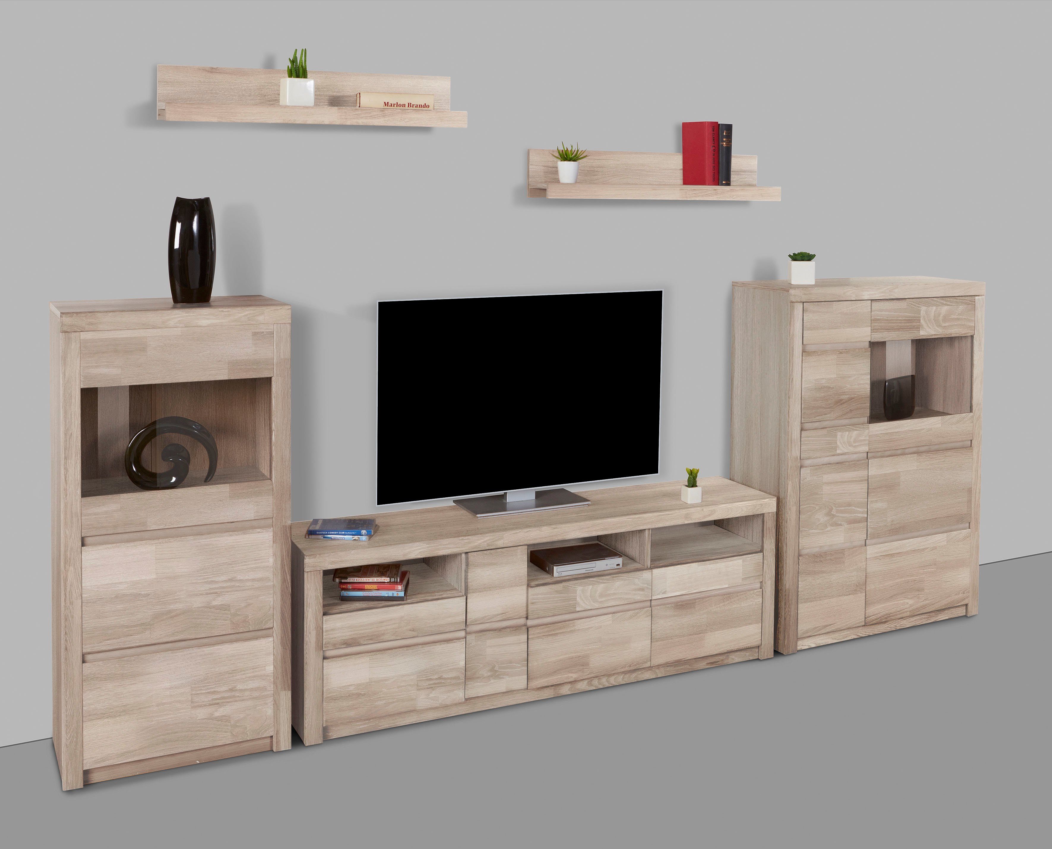 Home affaire Wandmeubel Silkeborg gedeeltelijk massief met mooie greeploze look (set, 5-delig) tv-wandmeubels beige