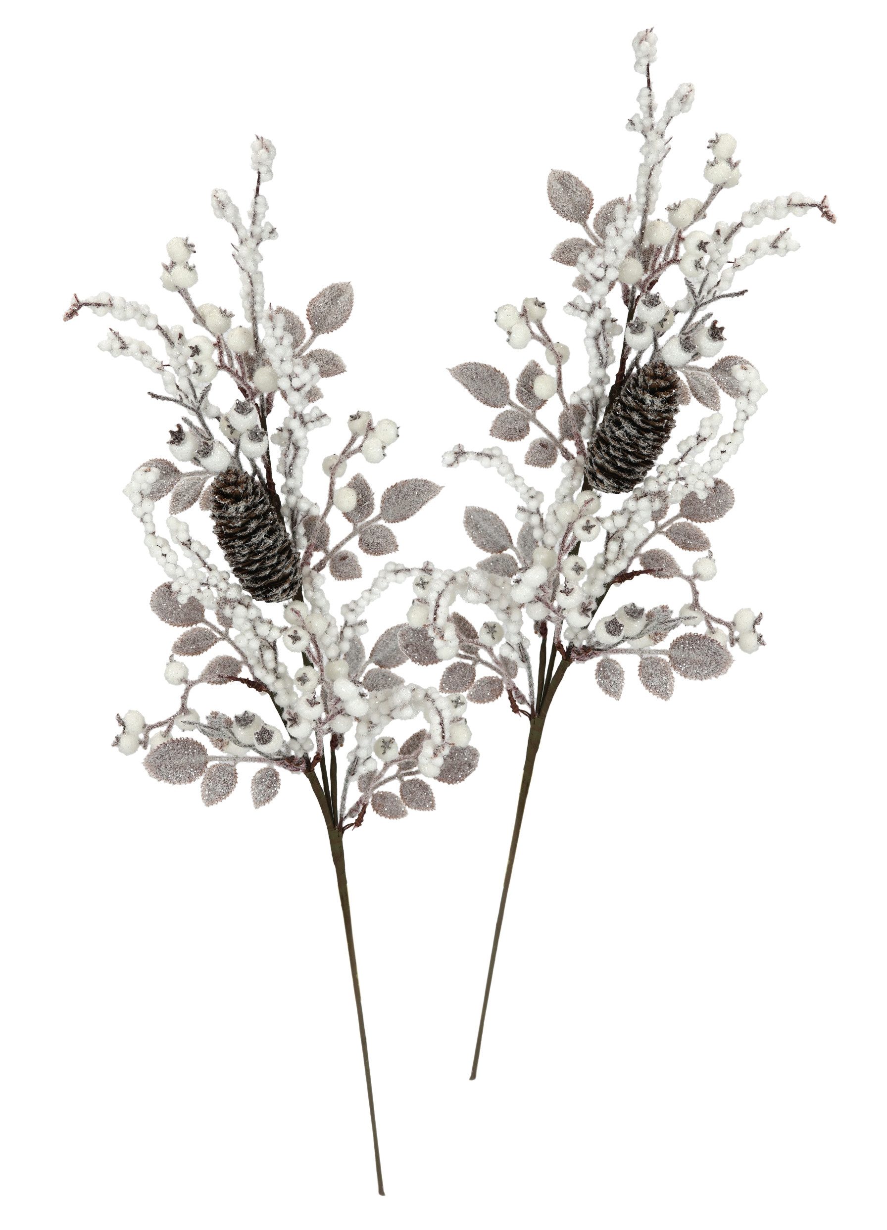 I.GE.A. Kunsttak Bessen tak met bevroren kegels set van 2 kunstmatige tak bloem kerstdecoratie decoratieve tak decoratie (2 stuks)