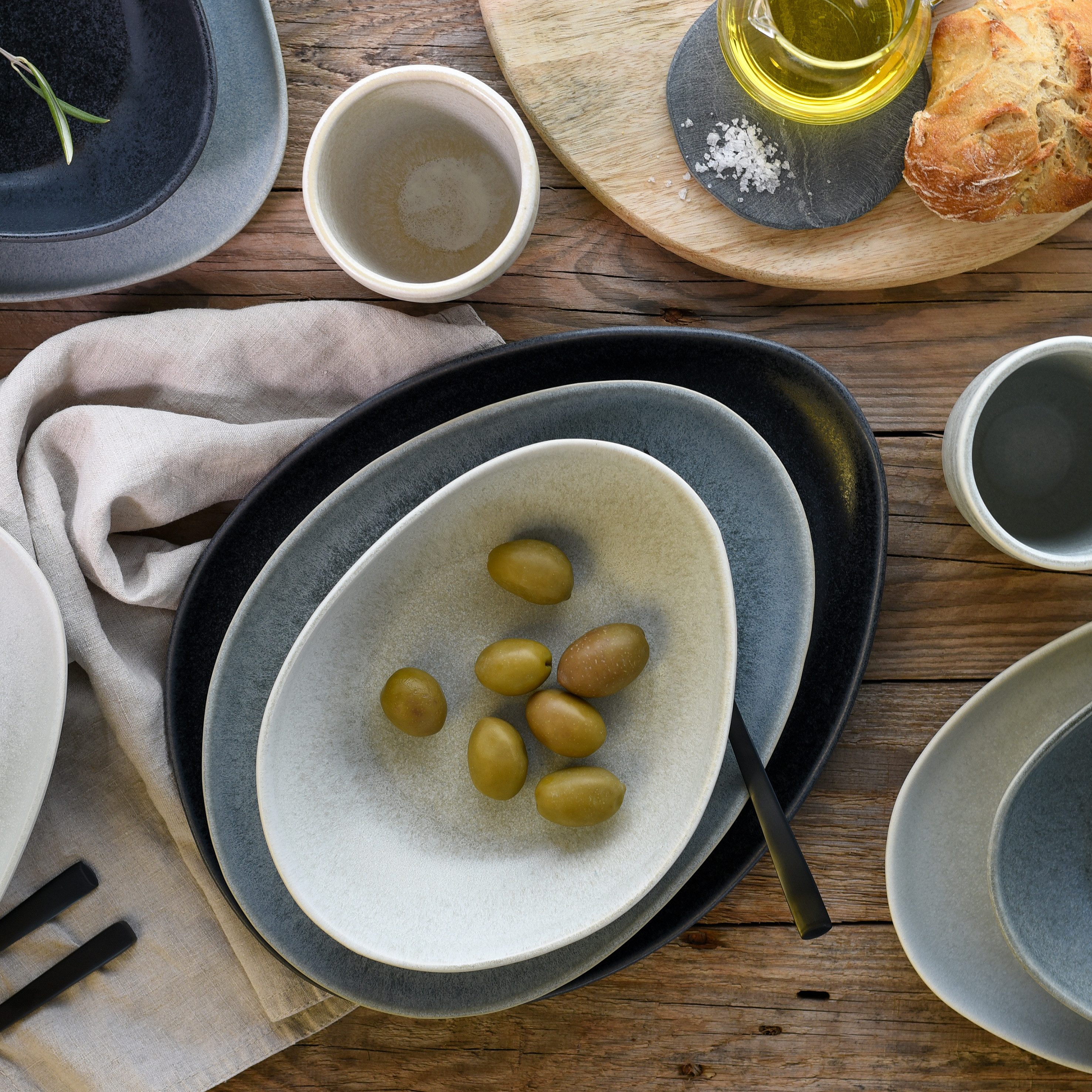 CreaTable Plat bord Dinerbord Pietra Bordenset voor 4 personen, aardewerk, plat bord, made in Europe (set, 4-delig)