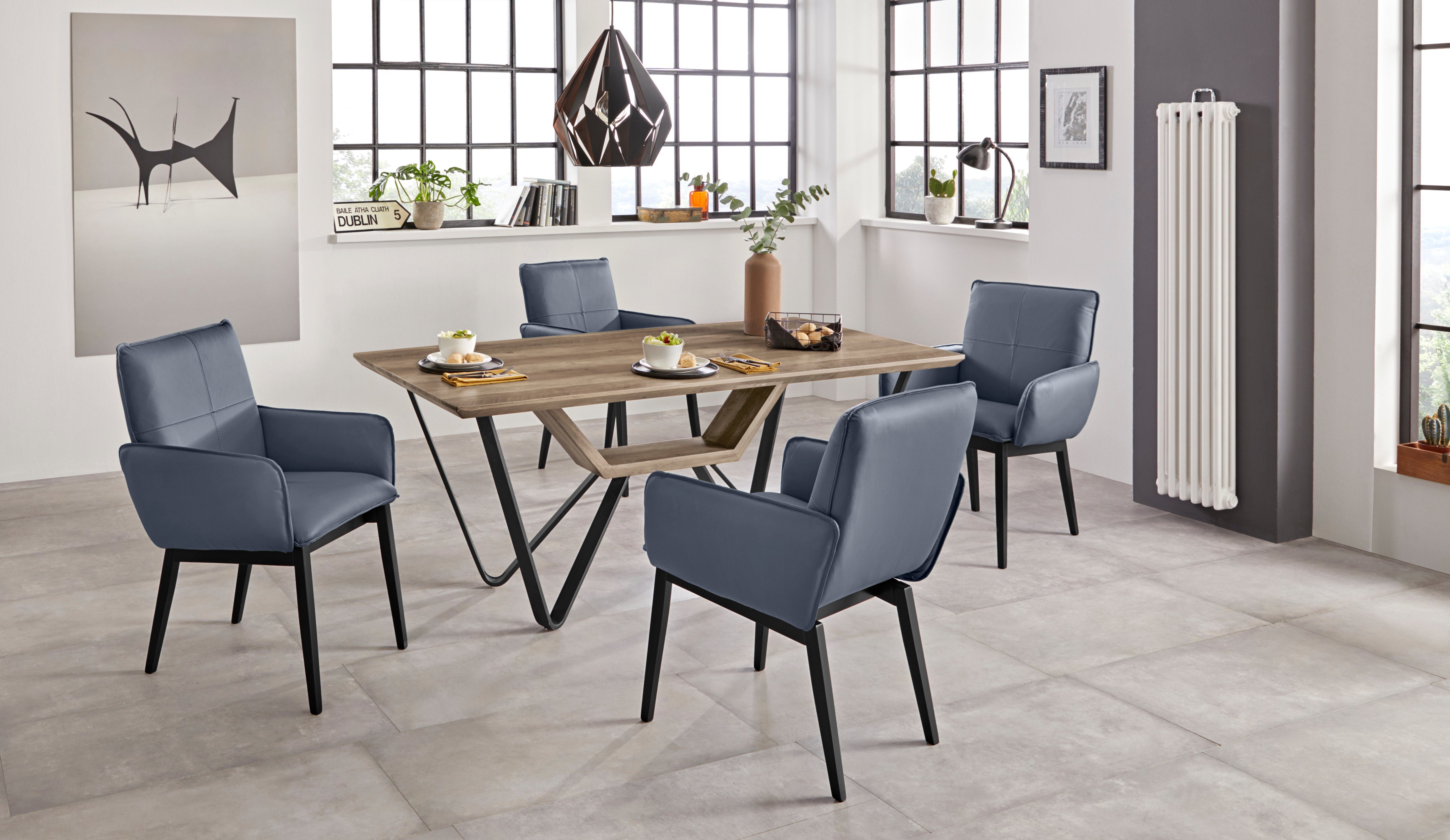 Home affaire Stoel met armleuningen Model 6 Bekleding van microvezel of leer, frame is beuken in zwart gelakt (2 stuks)