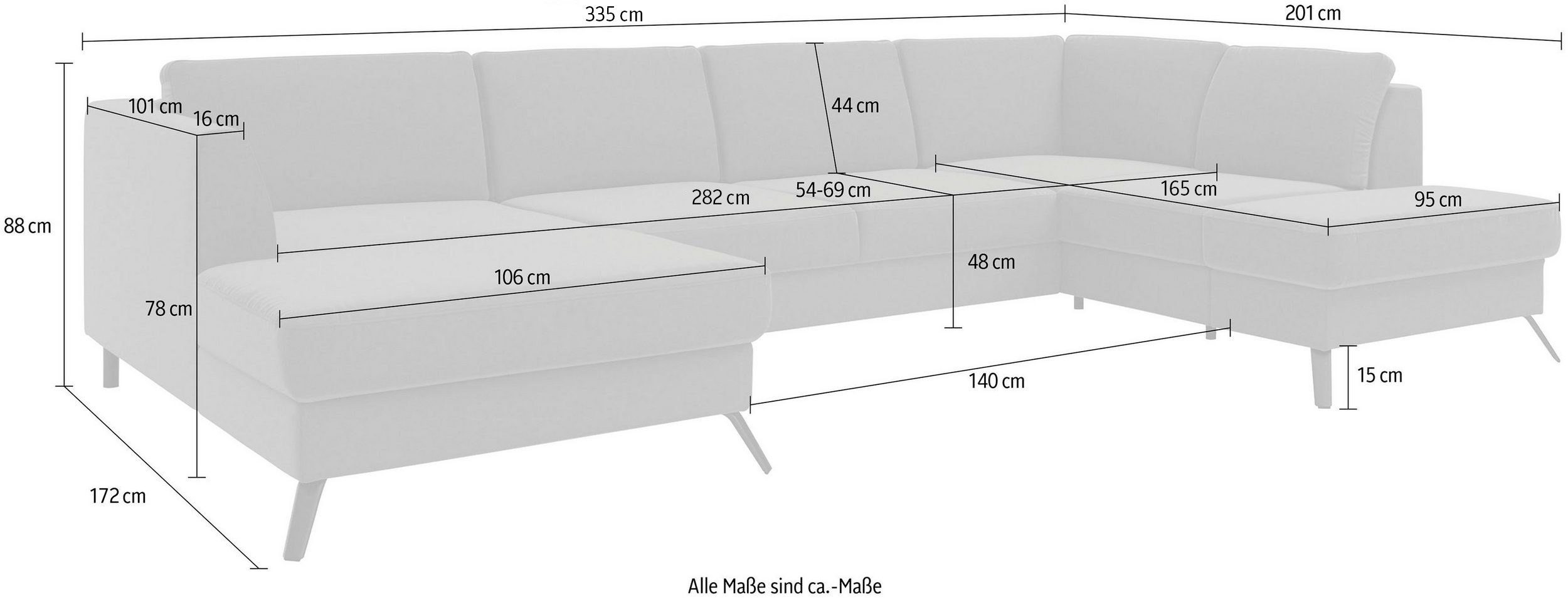 sit&more Zithoek Olsen U-vorm inclusief zitdiepteverstelling, naar keuze met slaapfunctie, 15 cm hoog