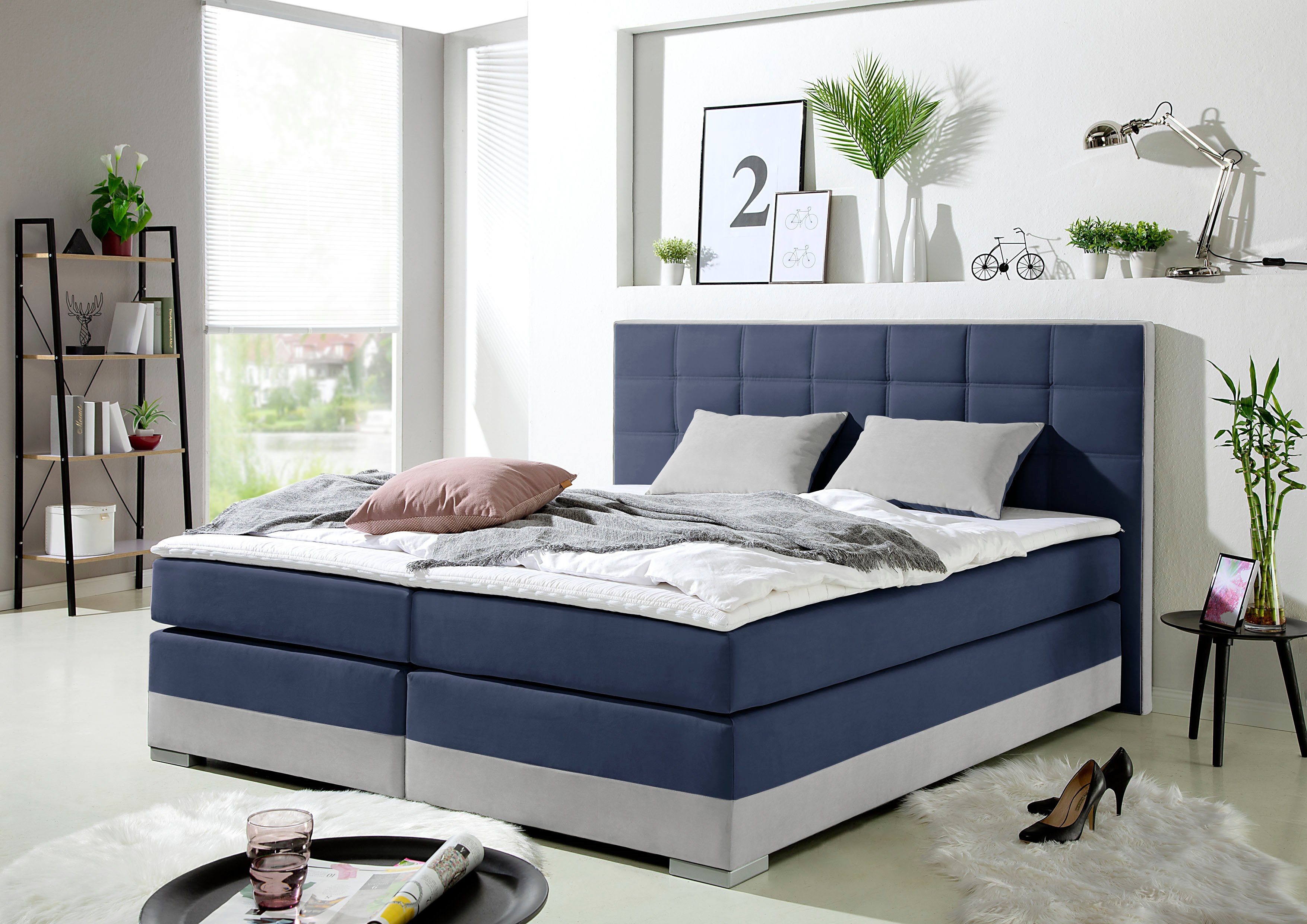 INOSIGN Boxspring inclusief topmatras en tweezijdig te gebruiken kussen boxsprings blauw