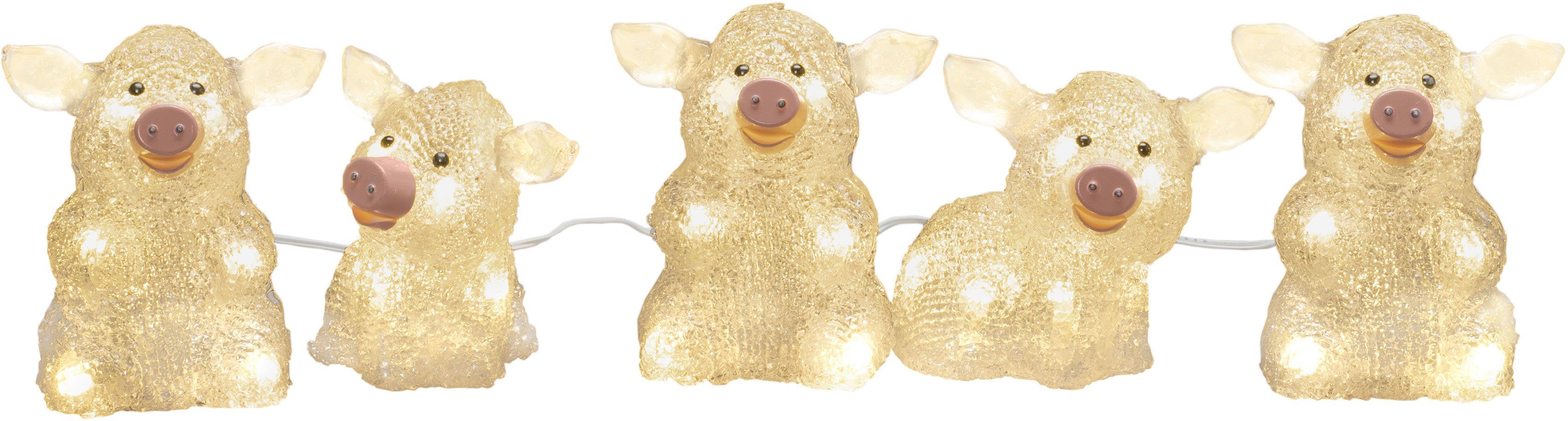 KONSTSMIDE Led-lichtsnoer Varken Led acryl varkens set van 5, transparant, 40 warmwitte dioden (1 stuk)
