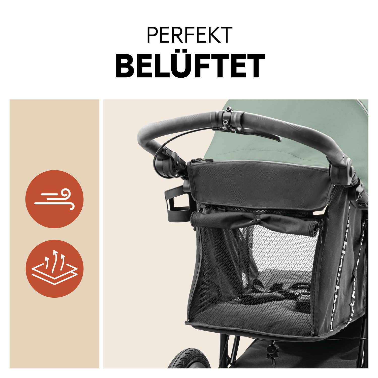 Hauck Kinderwagen met drie wielen Runner 3, Jungle Green met xxl-luchtwielen en handrem, tot 22 kg belastbaar