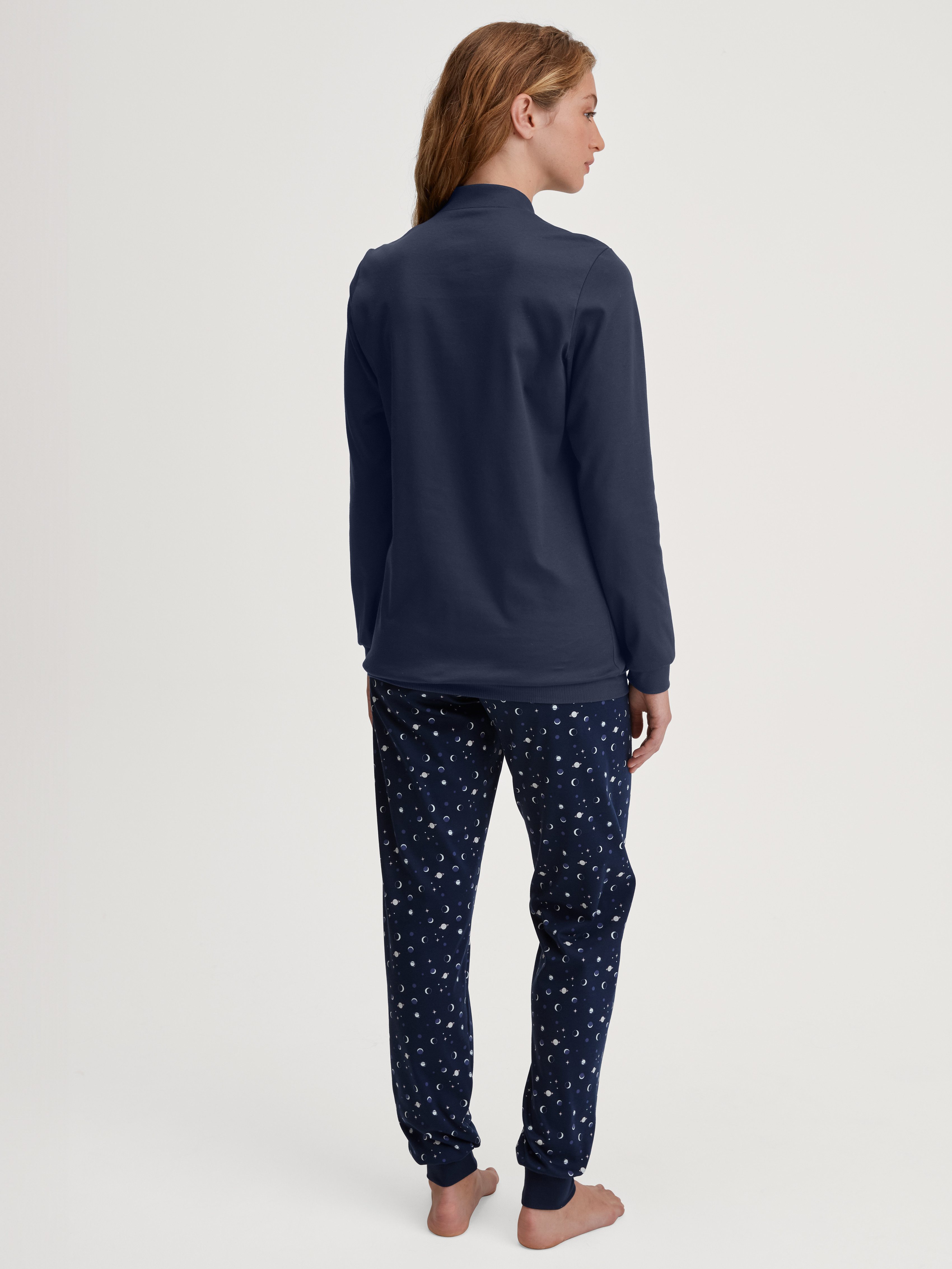 CALIDA Pyjama Deep Dreams fijn kant, v-hals, lange mouw, single jersey kwaliteit, zacht (2-delig)