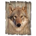 artland artprint op hout wolf (1 stuk) bruin