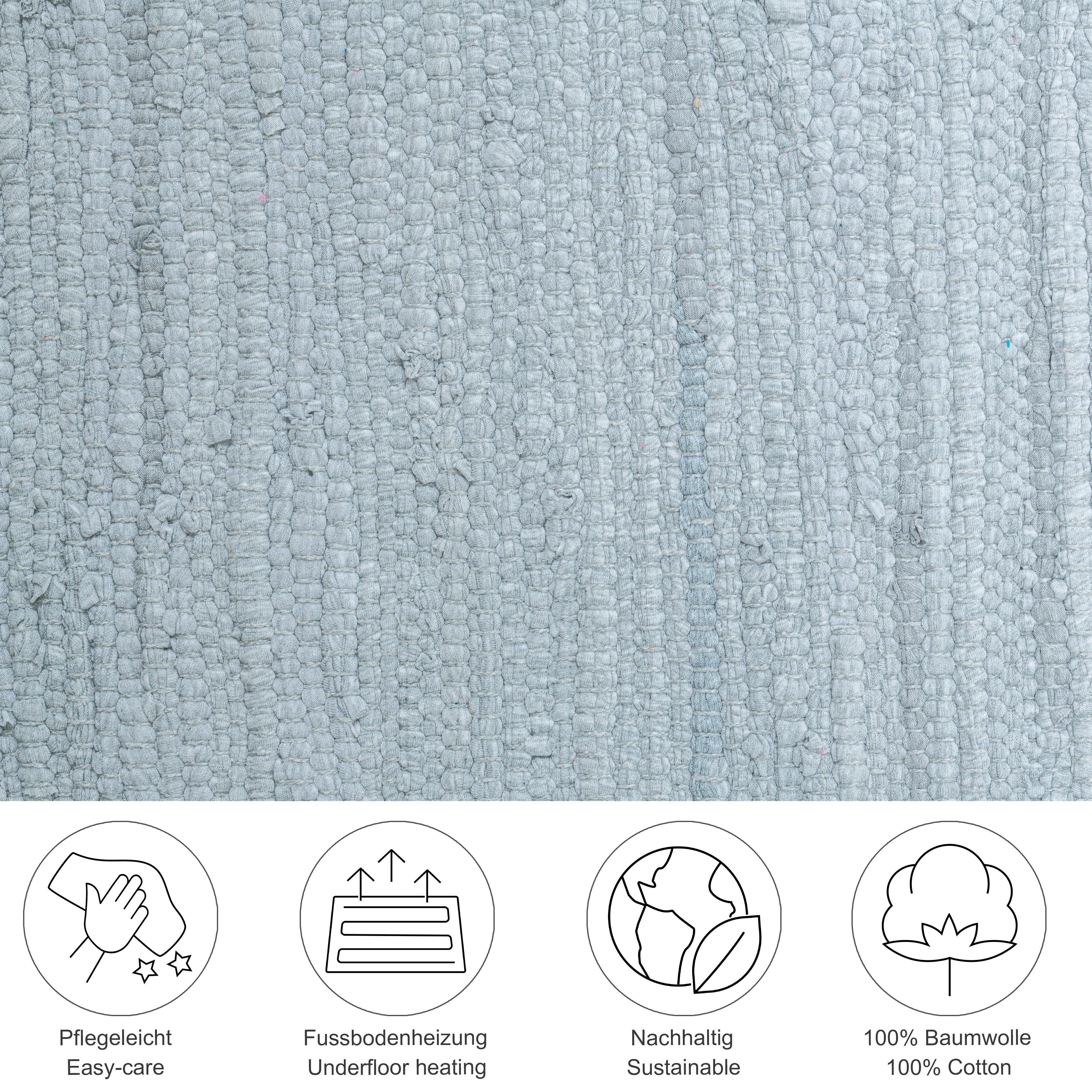THEKO Vloerkleed Happy Cotton Handgeweven vloerkleed, platweefsel, puur katoen, met de hand geweven, met franje