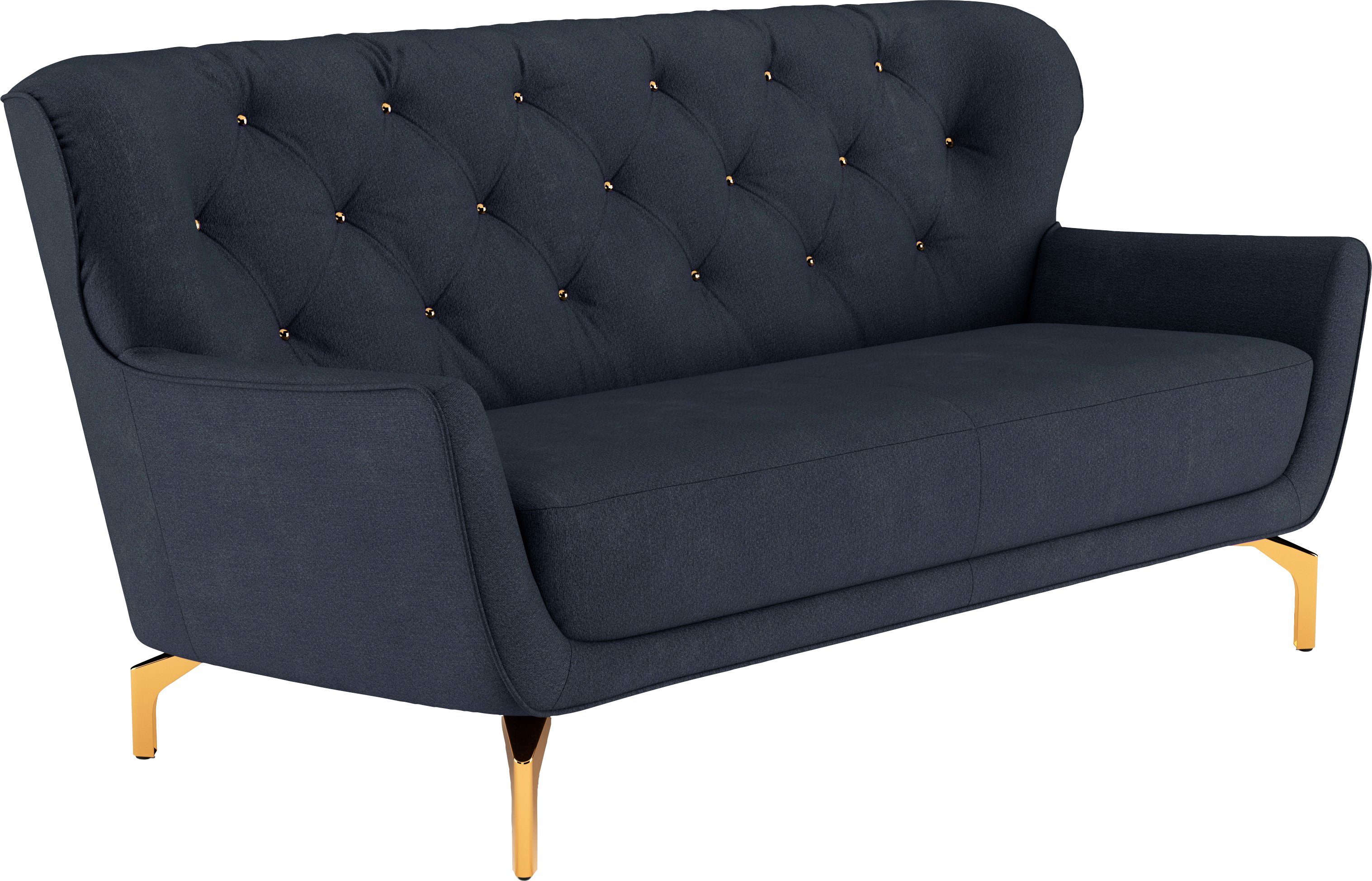 sit&more 3-zitsbank Orient 3 incl. 2 sierkussens met strassteentjes, goudkleurige metalen poten