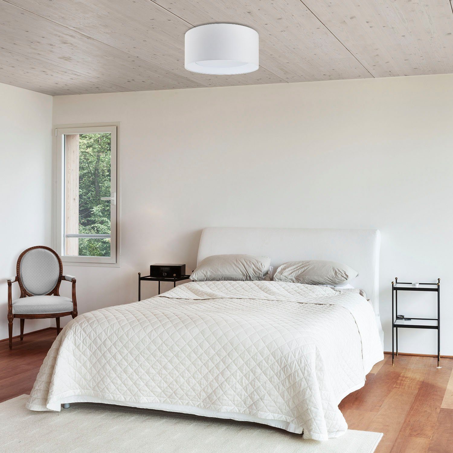 Paco Home Plafondlamp Om Rond kantoor textielkap 3 x E27 modern gesloten uni