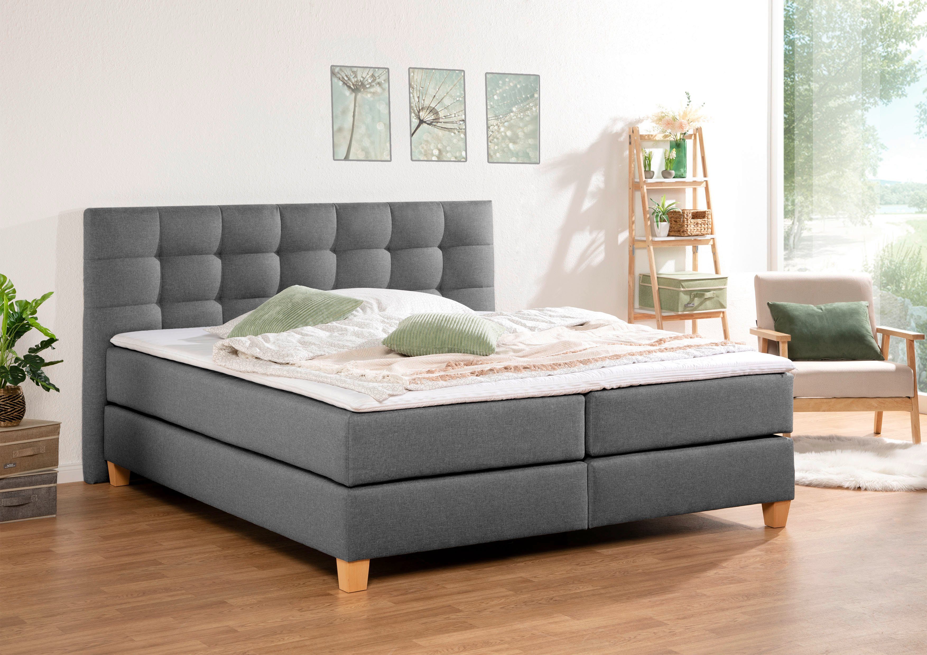 Home affaire Boxspring Moulay incl. topmatras, in 3 hardheden, tfk ook in hardheid 4 boxsprings grijs