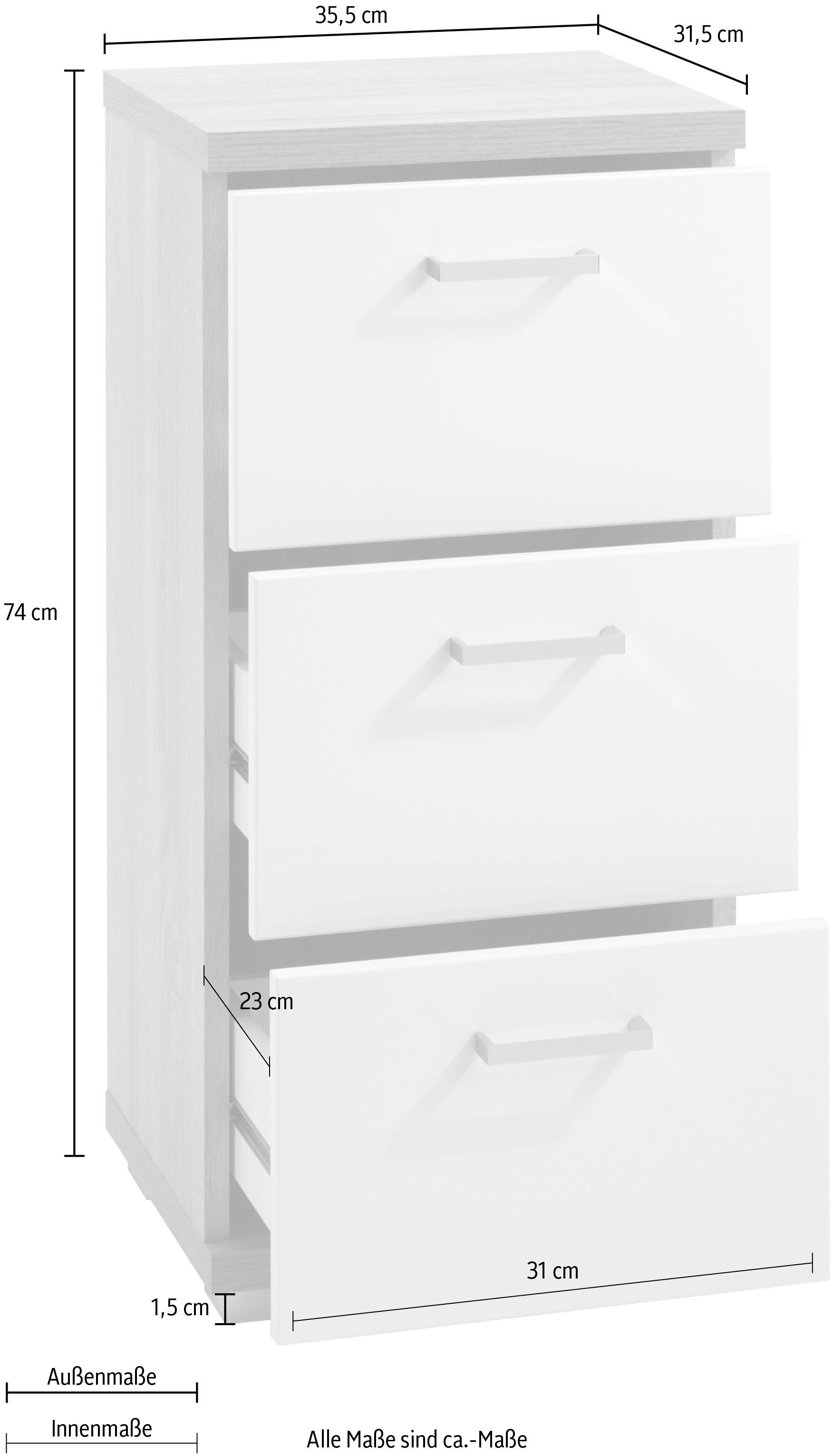 byLIVING Badkamerkast Nebraska Breedte 35 cm, badkamerkast met metalen handgrepen, 3 laden