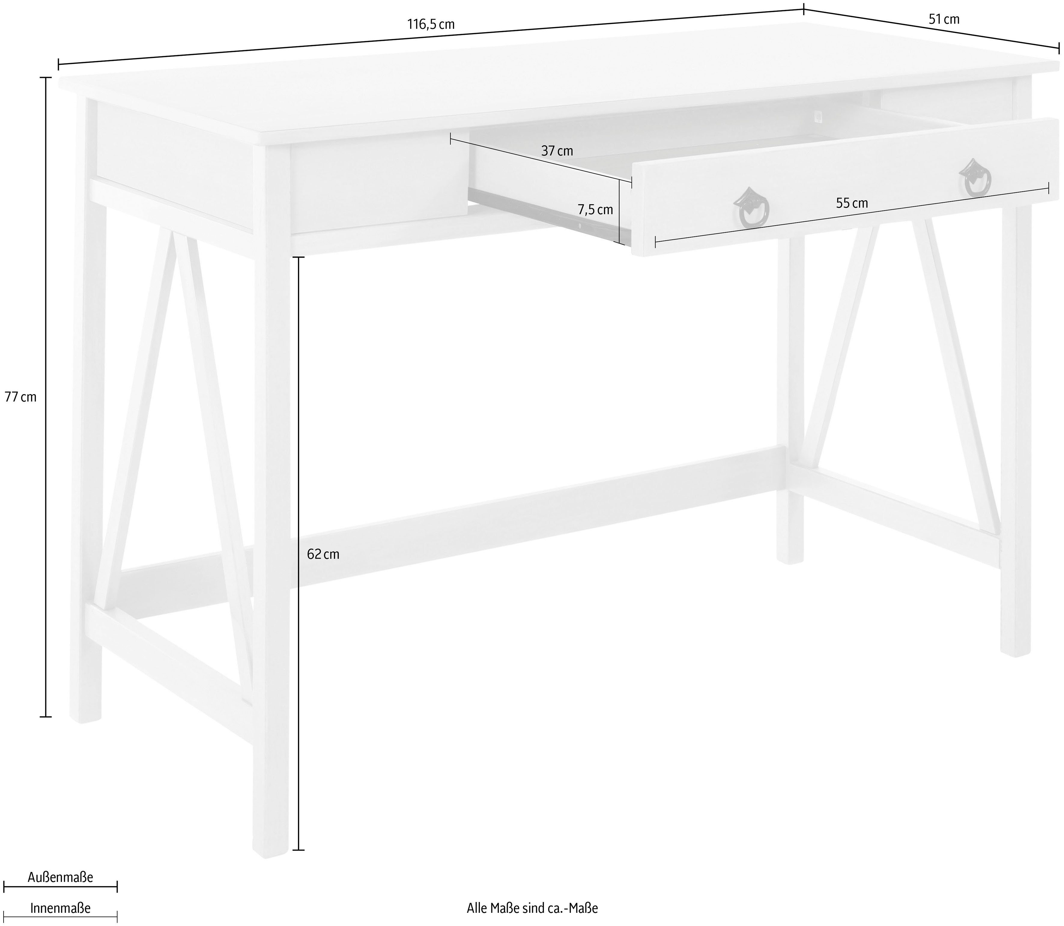 Timbers Bureau Fonville van grenenhout, breedte 116,5 cm, thuiskantoor, sidetable