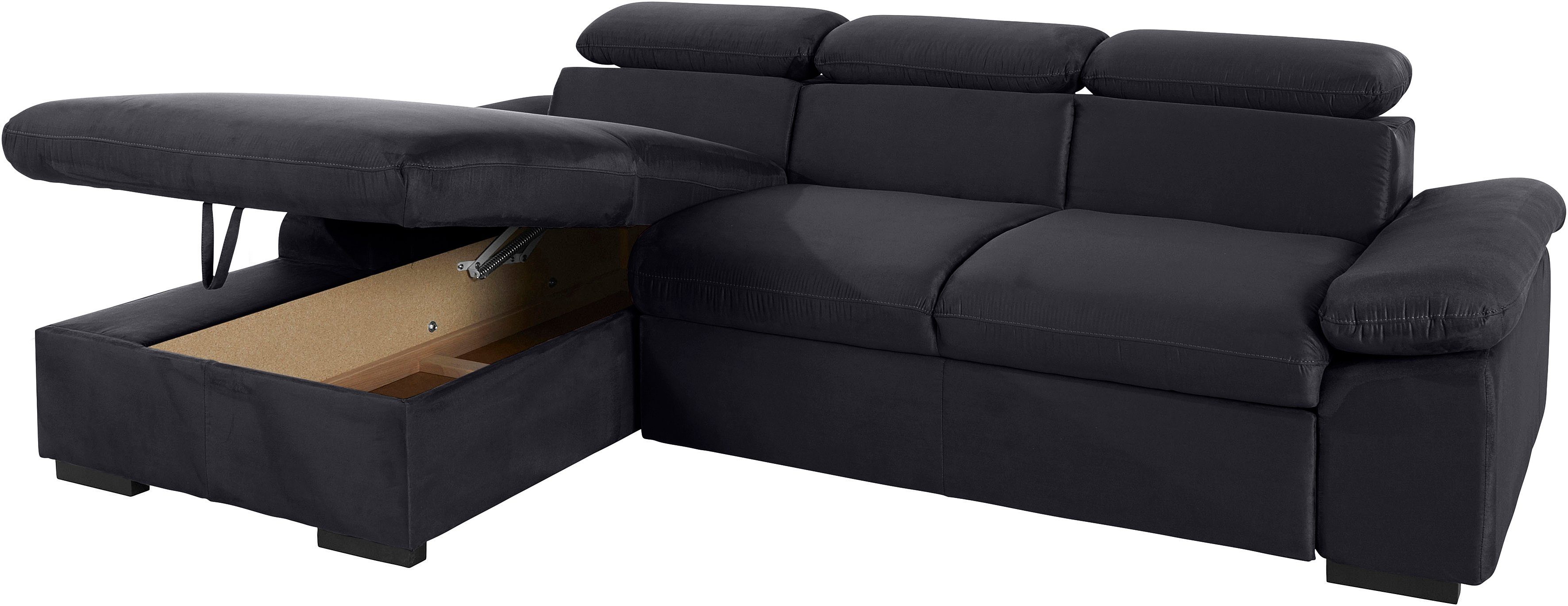 COTTA Hoekbank Lola L-vorm met hoofdeinde-functie & poef keuze met bedfunctie, bedlade & armleuningverstelling (set)