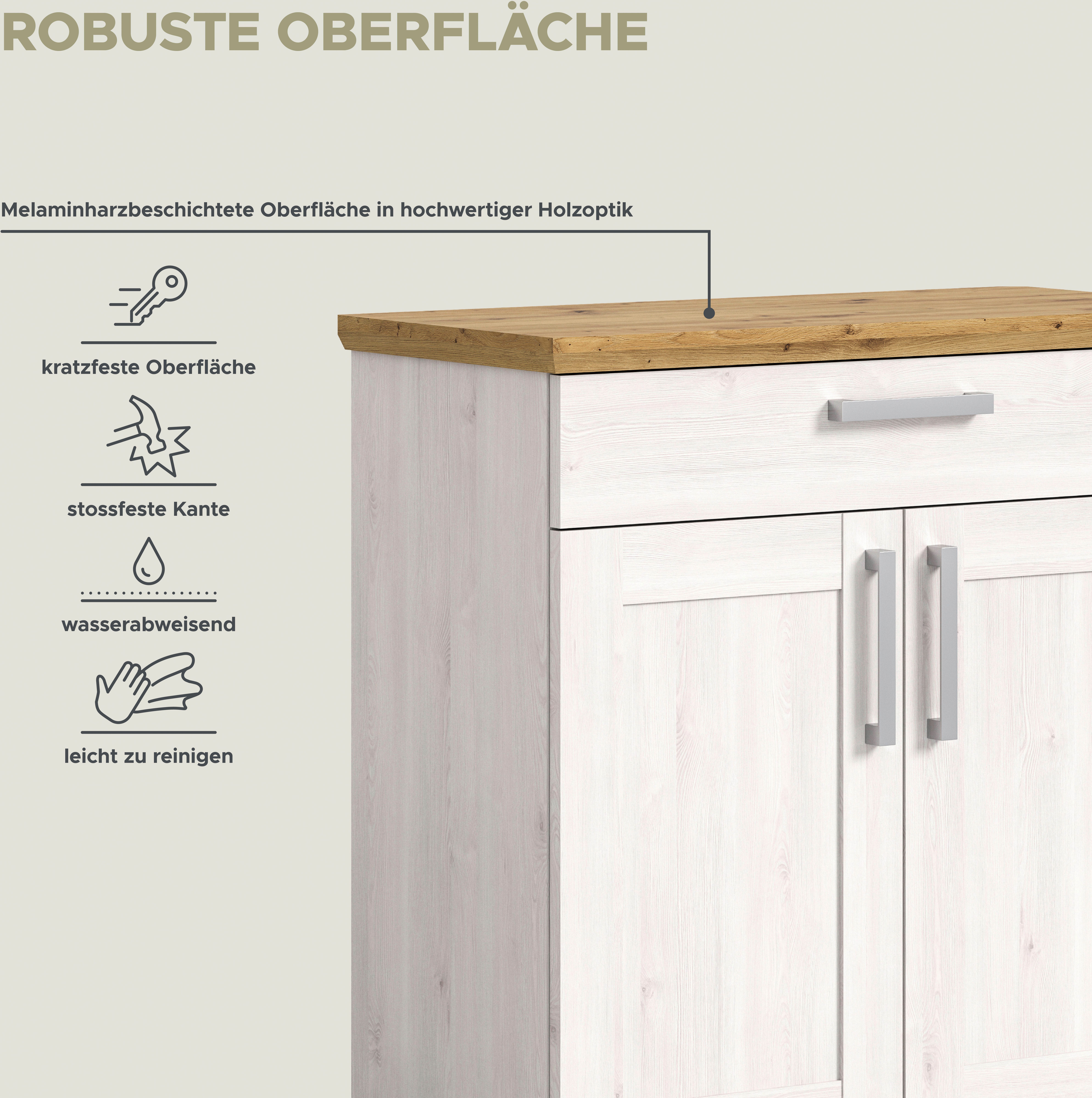 Home affaire Halmeubelset Cosenza, Breedte ca. 285 cm, 2-kleurig, 5-delig, bestaande uit: Garderobekast, schoenenbank, garderobepaneel, schoenenkast, spiegel (5 stuks)