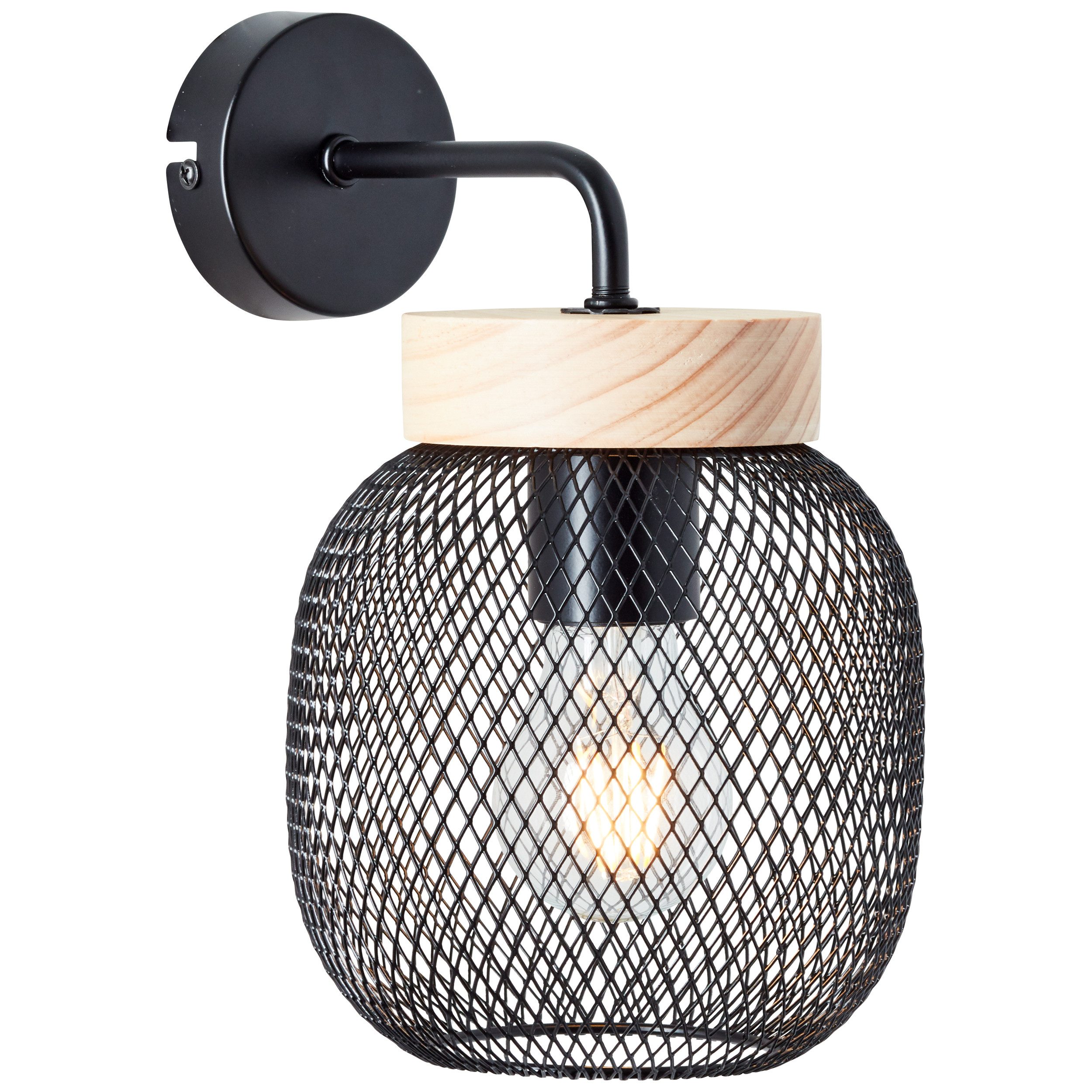 Brilliant Leuchten Wandlamp Giada Wandlamp, hoogte 26,5 cm, 1x E27, metaal/hout (1 stuk)